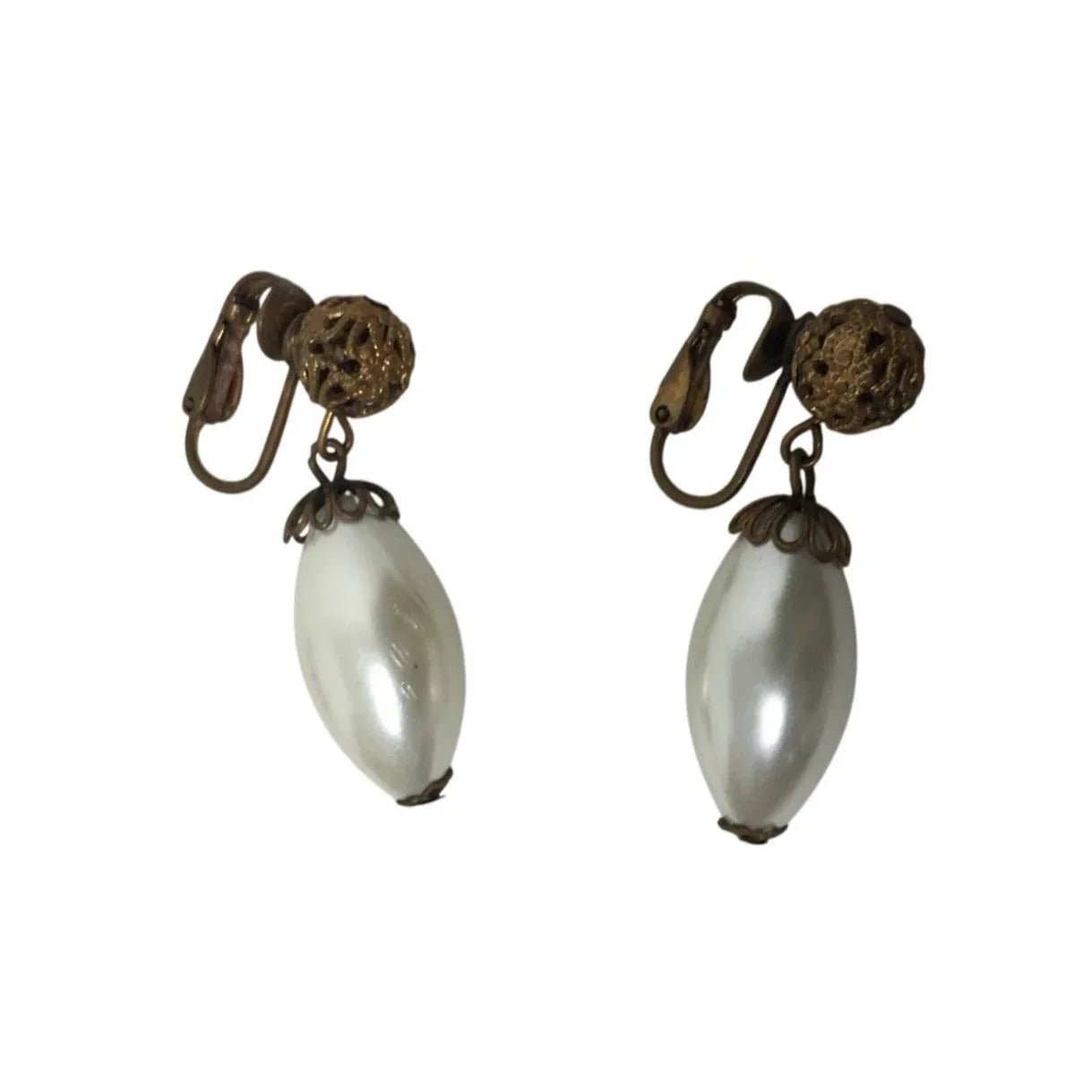 Women's Faux Pearl White and Gold Tone Dangle Clip On Earrings - A+ Stuff - Earrings - A+ Stuff