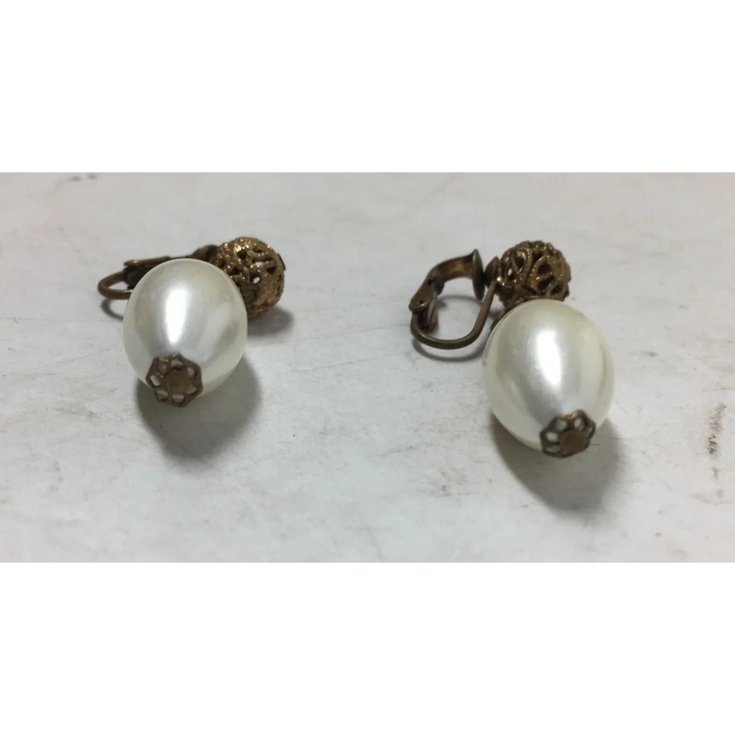 Women's Faux Pearl White and Gold Tone Dangle Clip On Earrings - A+ Stuff - Earrings - A+ Stuff