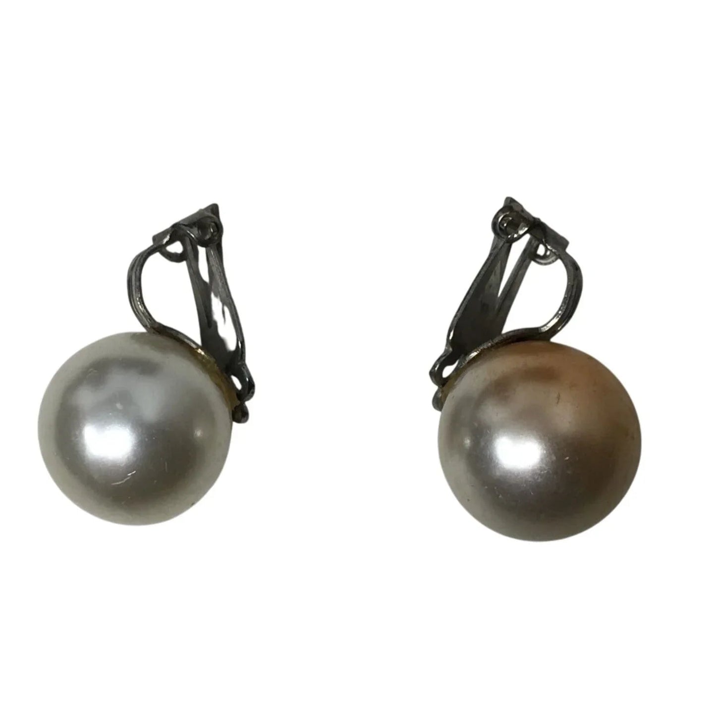 Women's Faux White and Silver tone Shiny Pearl Clip on Earrings - A+ Stuff - Earrings - A+ Stuff