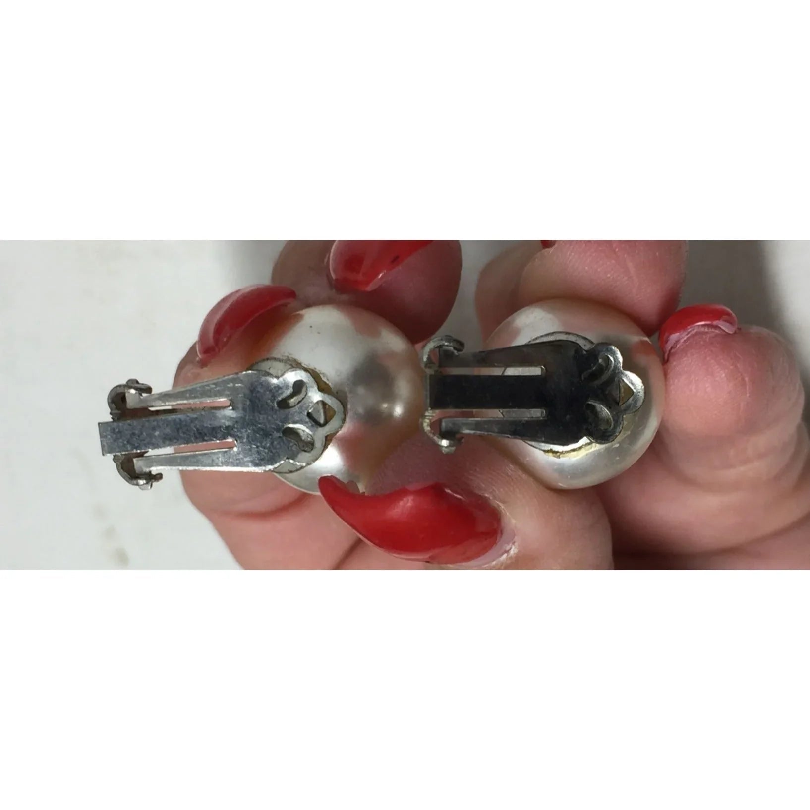 Women's Faux White and Silver tone Shiny Pearl Clip on Earrings - A+ Stuff - Earrings - A+ Stuff