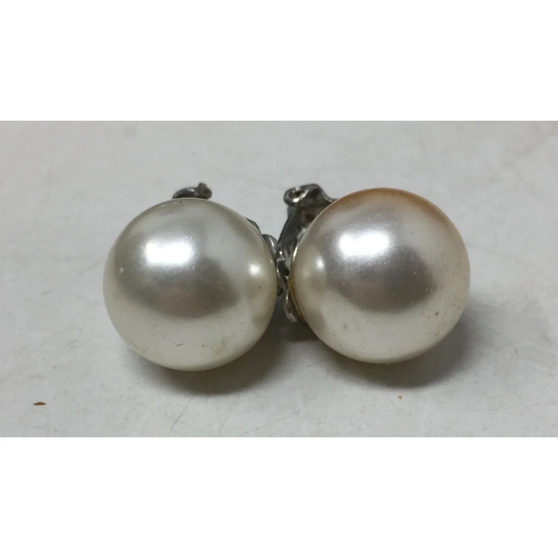 Women's Faux White and Silver tone Shiny Pearl Clip on Earrings - A+ Stuff - Earrings - A+ Stuff