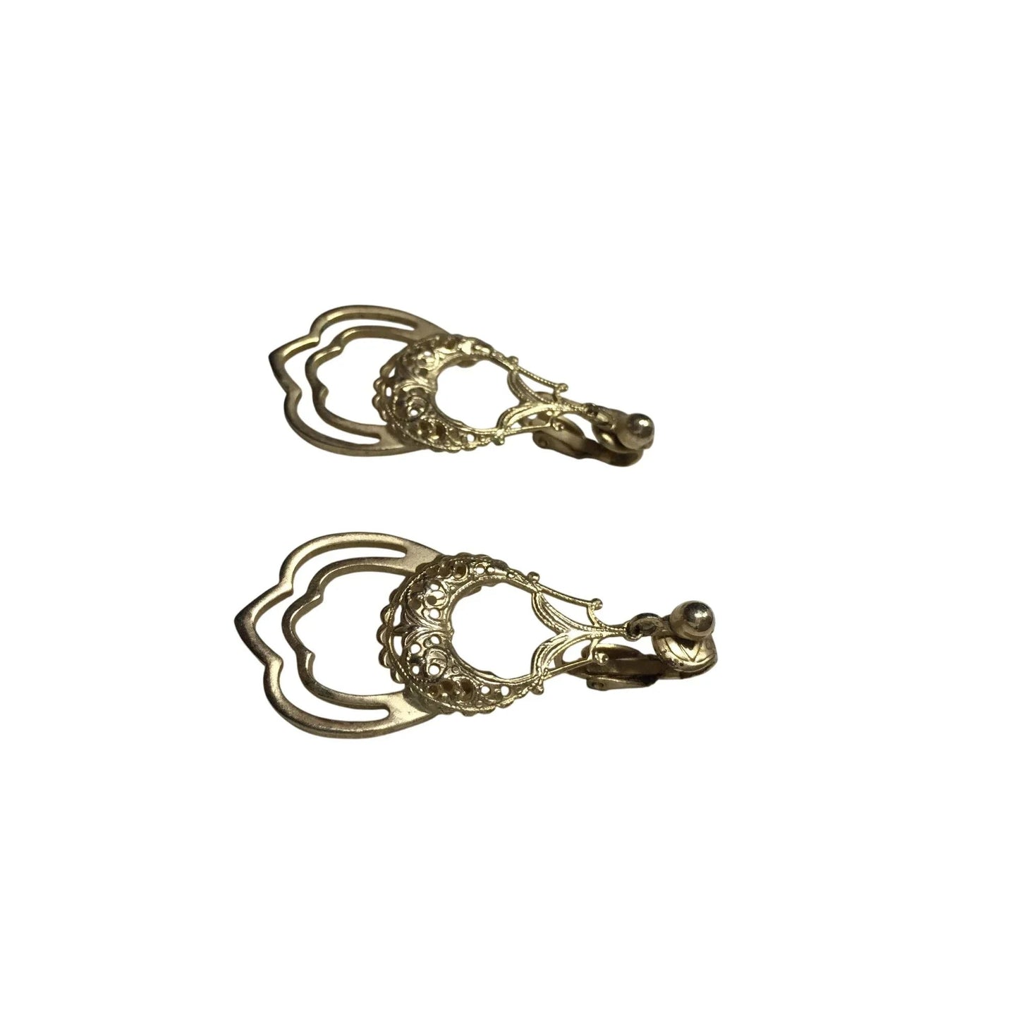Women's Filigree Design Clip on Gold Tone Dangle Earrings - A+ Stuff - earrings - A+ Stuff