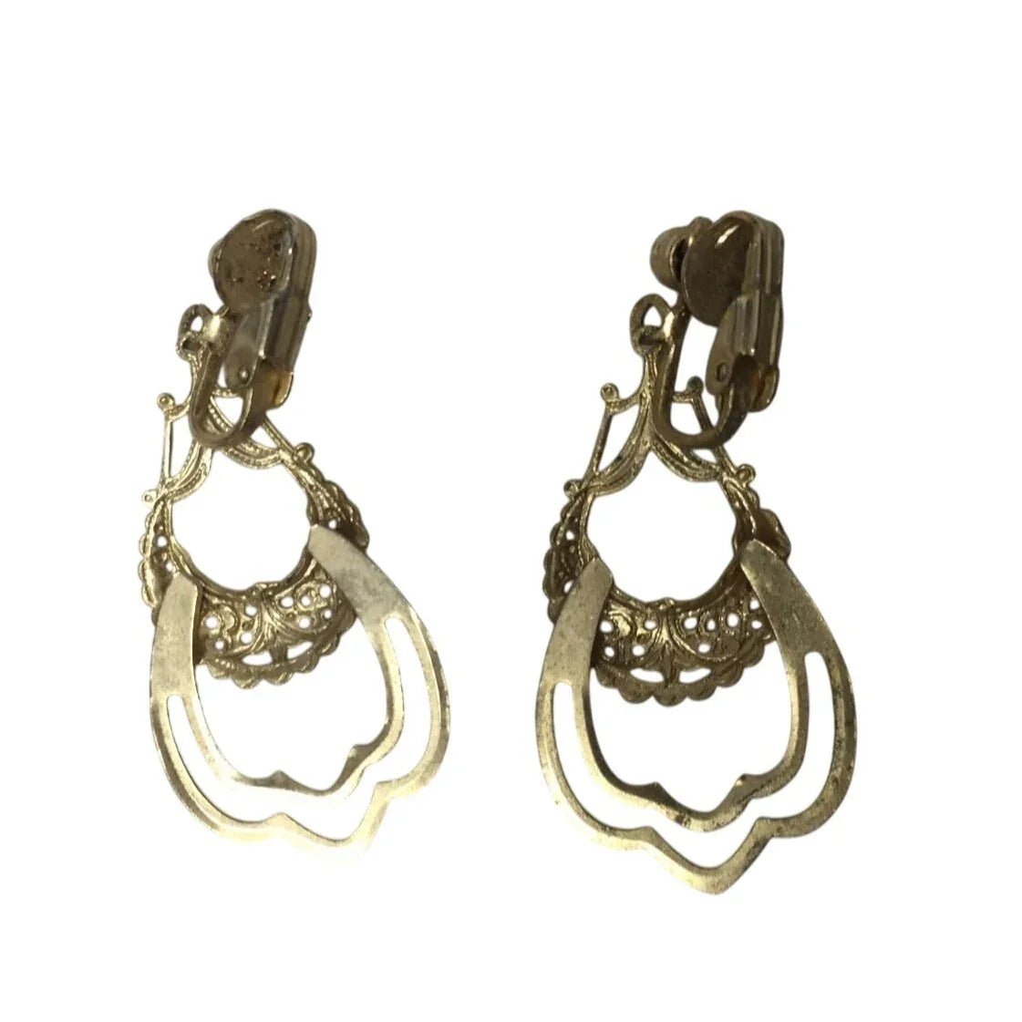 Women's Filigree Design Clip on Gold Tone Dangle Earrings - A+ Stuff - earrings - A+ Stuff