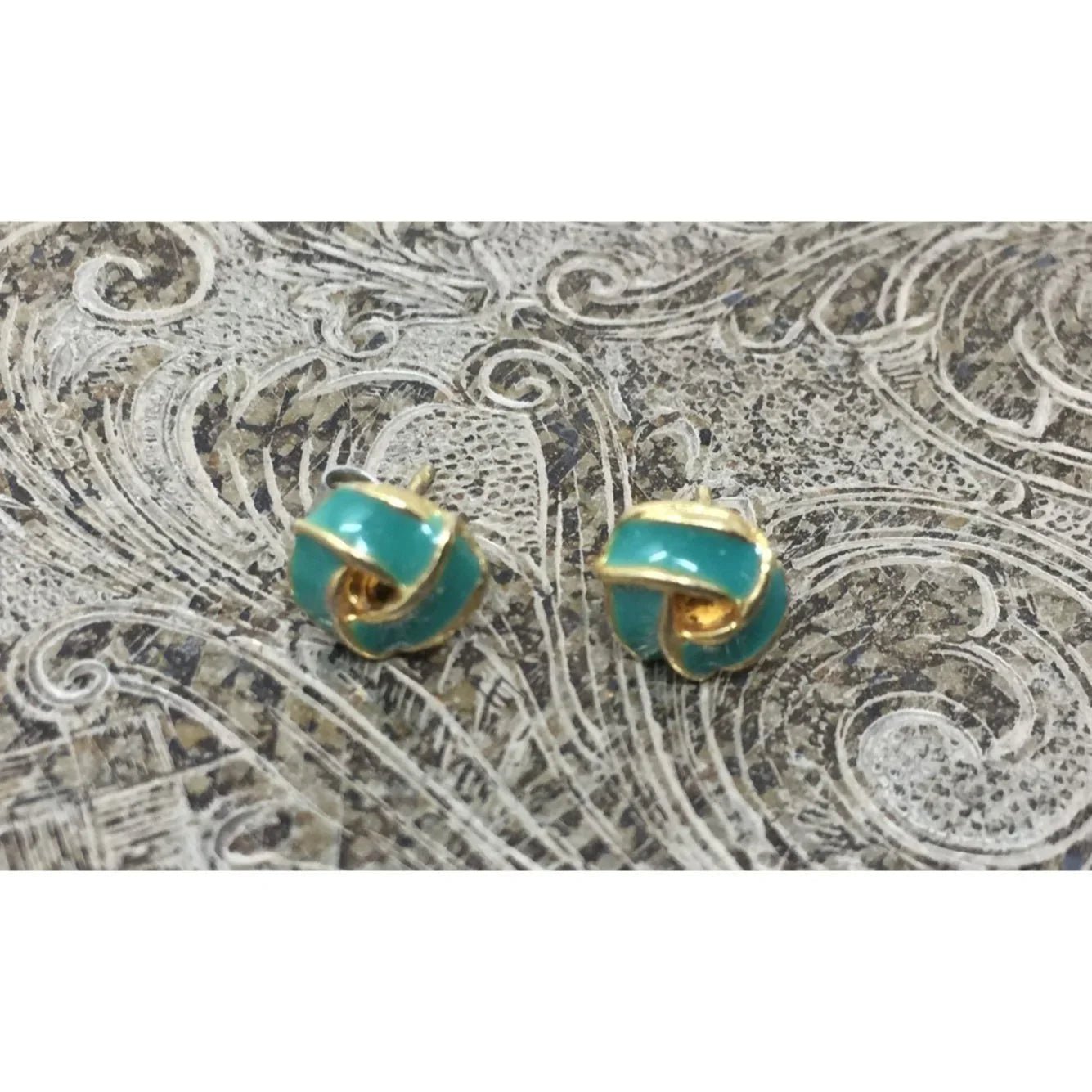 Women's Gold And Teal Colored Knot Earring with backs - A+ Stuff - Earrings - A+ Stuff