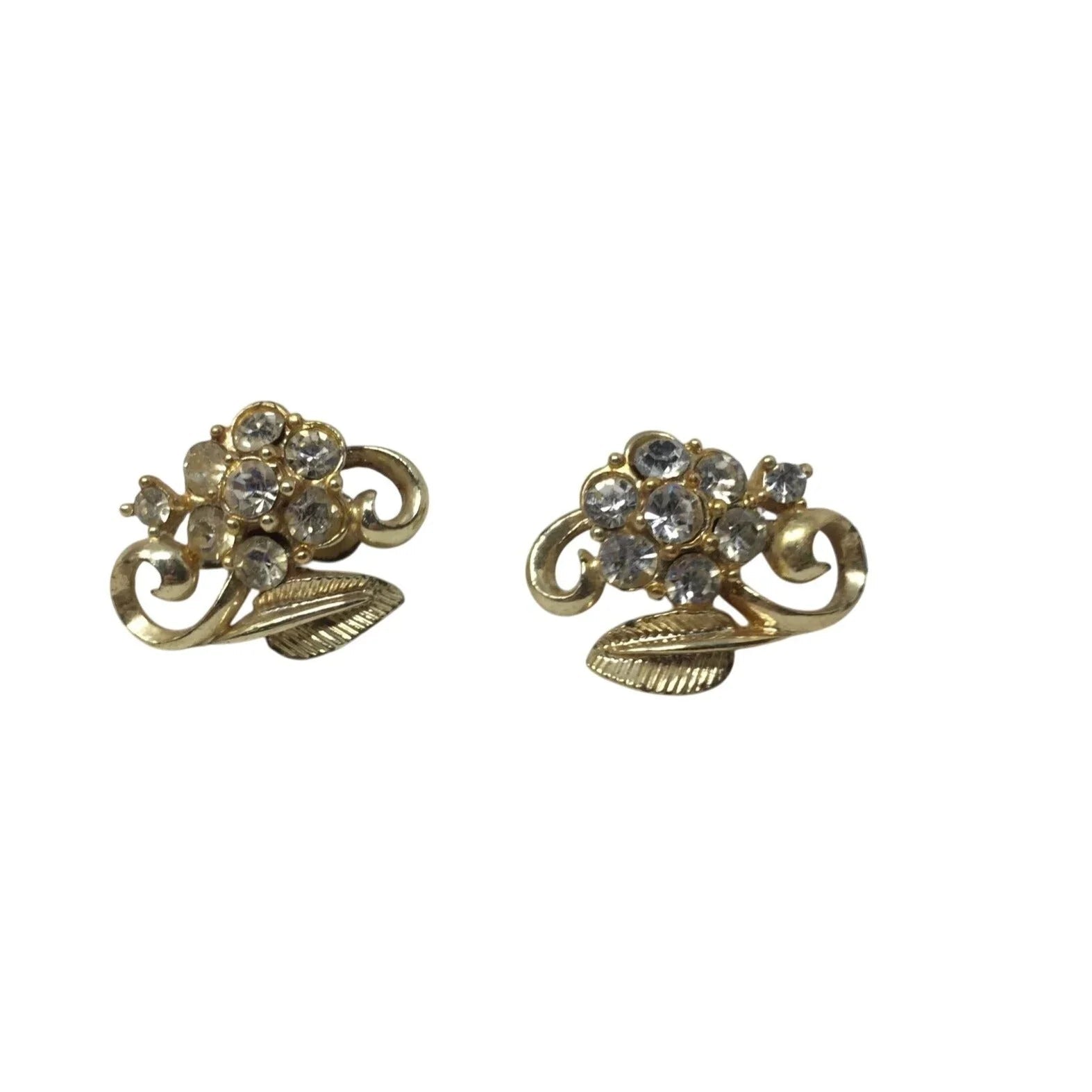 Women's Gold ''CORO'' Screw Back Earrings with Rhinestones - A+ Stuff - earrings - A+ Stuff
