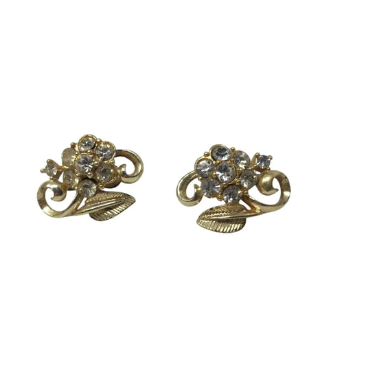 Women's Gold ''CORO'' Screw Back Earrings with Rhinestones - A+ Stuff - earrings - A+ Stuff