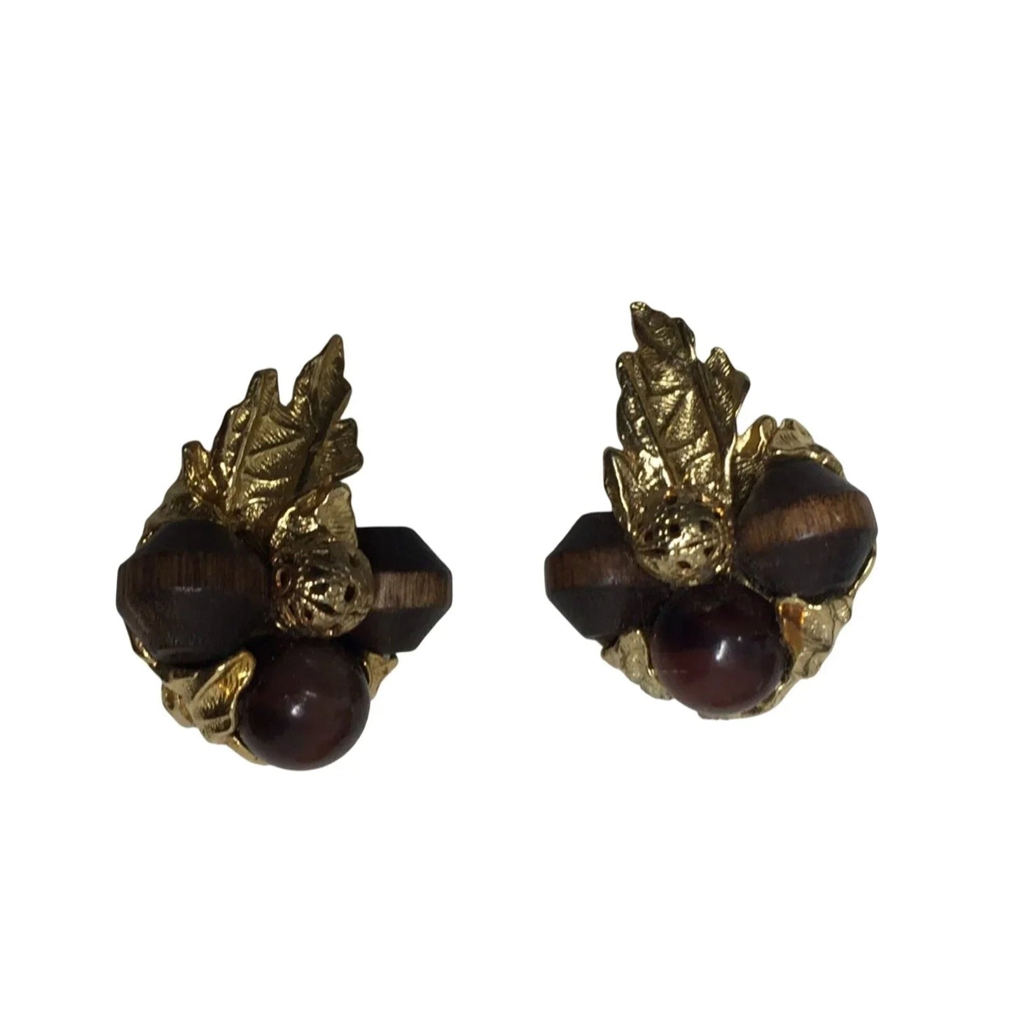 Women's Gold tone and Brown Shiny Acorn Clip on Earrings - A+ Stuff - Earrings - A+ Stuff