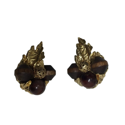 Women's Gold tone and Brown Shiny Acorn Clip on Earrings - A+ Stuff - Earrings - A+ Stuff