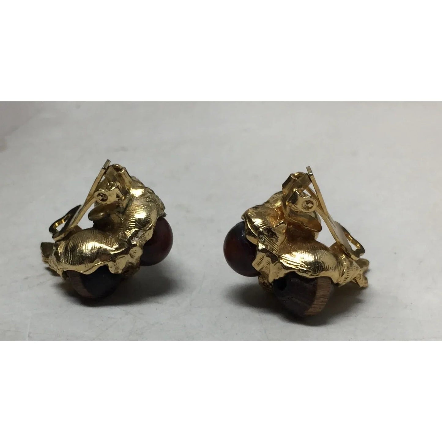 Women's Gold tone and Brown Shiny Acorn Clip on Earrings - A+ Stuff - Earrings - A+ Stuff