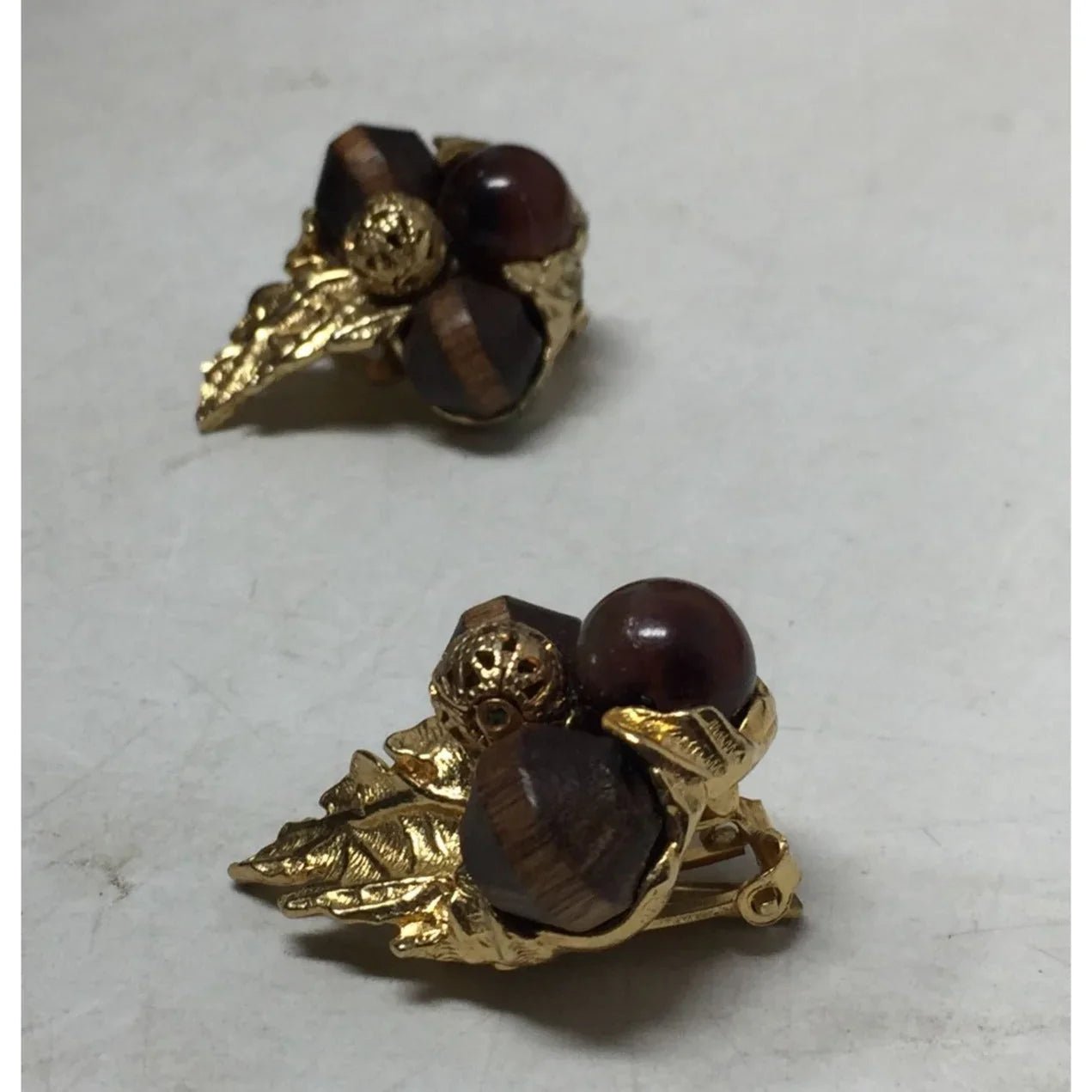 Women's Gold tone and Brown Shiny Acorn Clip on Earrings - A+ Stuff - Earrings - A+ Stuff