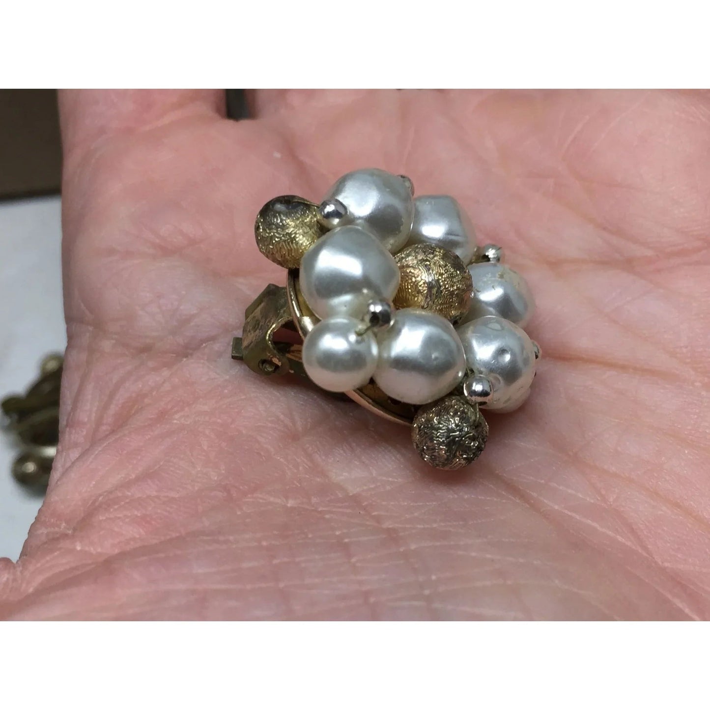 Women's Gold tone and White Cluster Faux Pearl Clip on Earrings - A+ Stuff - Earrings - A+ Stuff