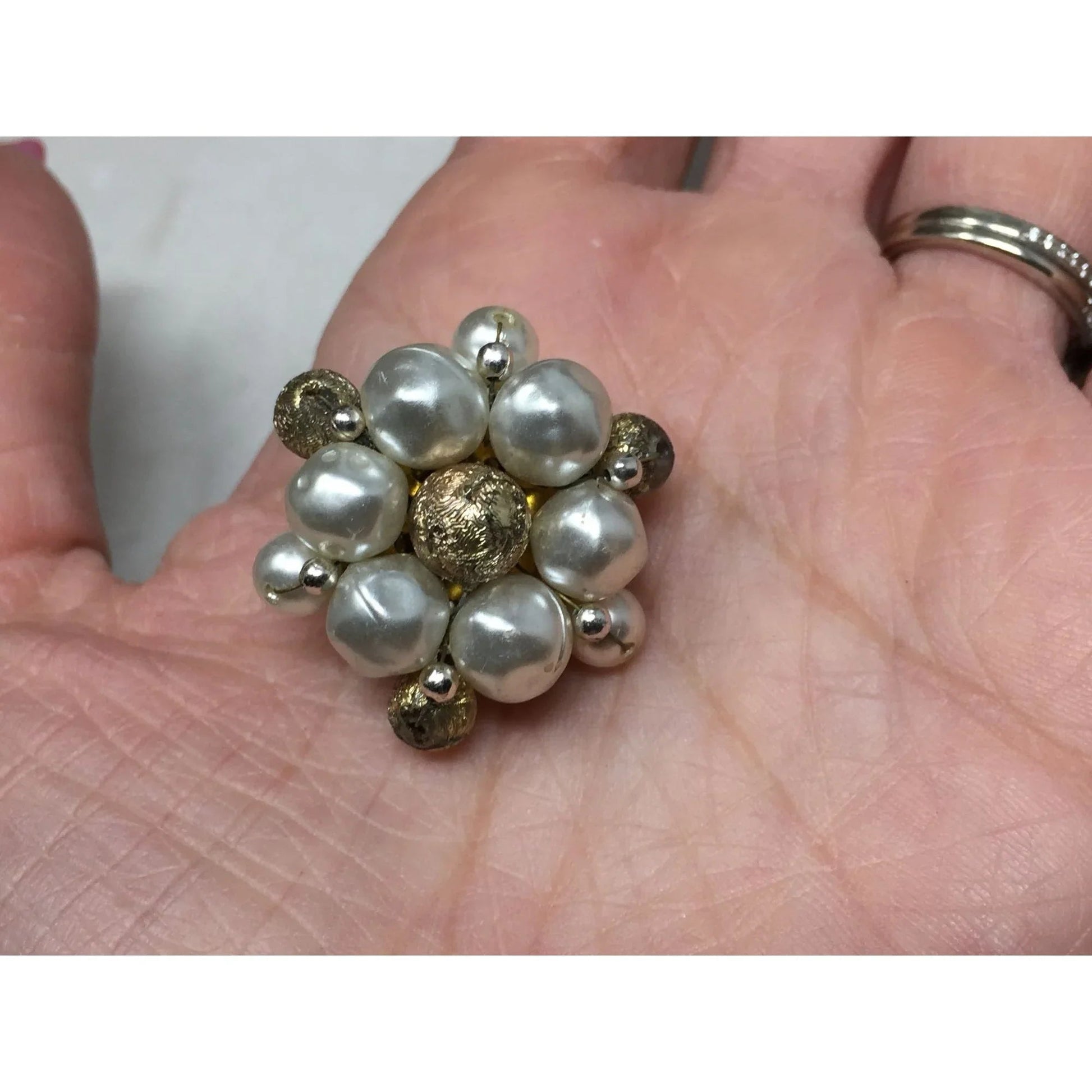 Women's Gold tone and White Cluster Faux Pearl Clip on Earrings - A+ Stuff - Earrings - A+ Stuff