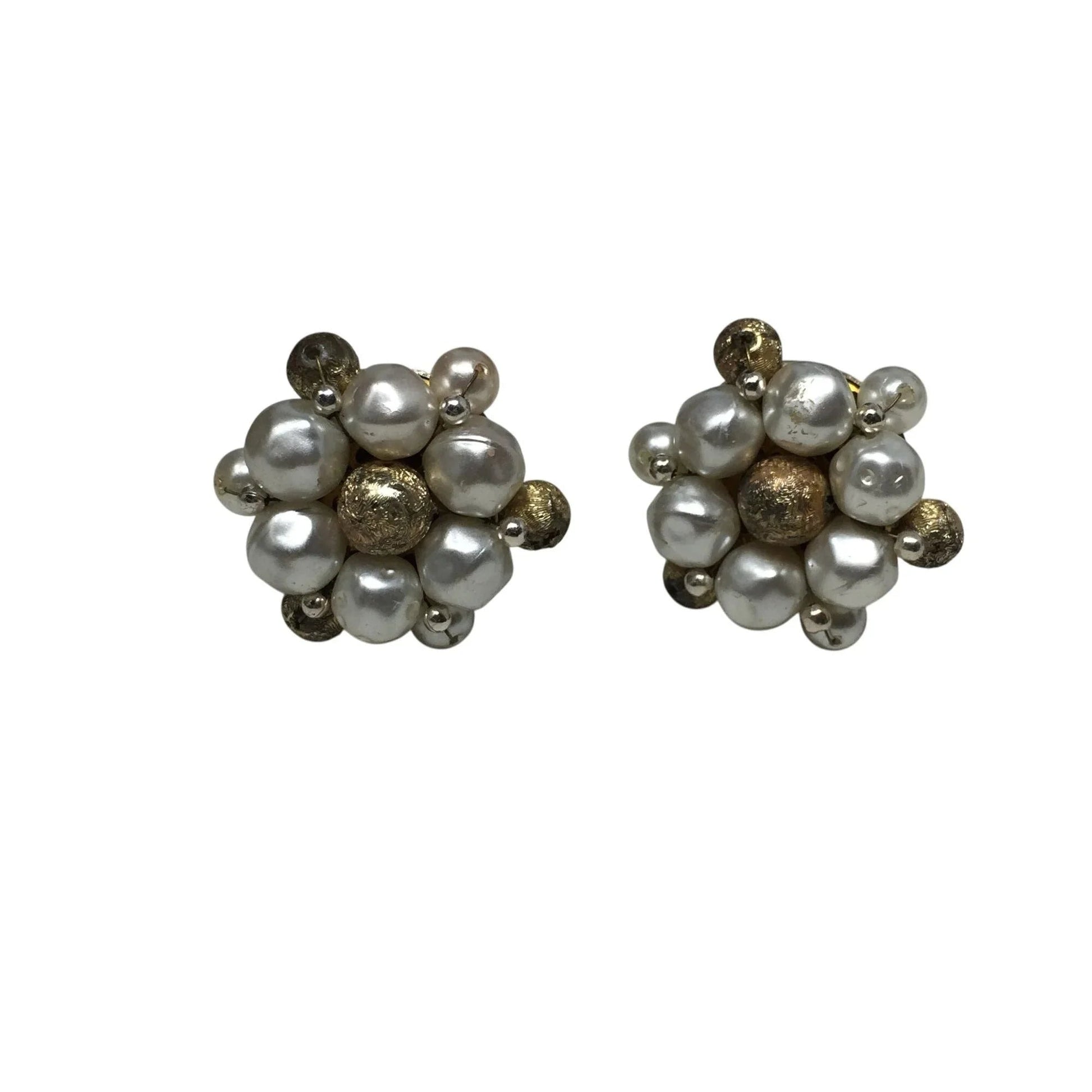 Women's Gold tone and White Cluster Faux Pearl Clip on Earrings - A+ Stuff - Earrings - A+ Stuff