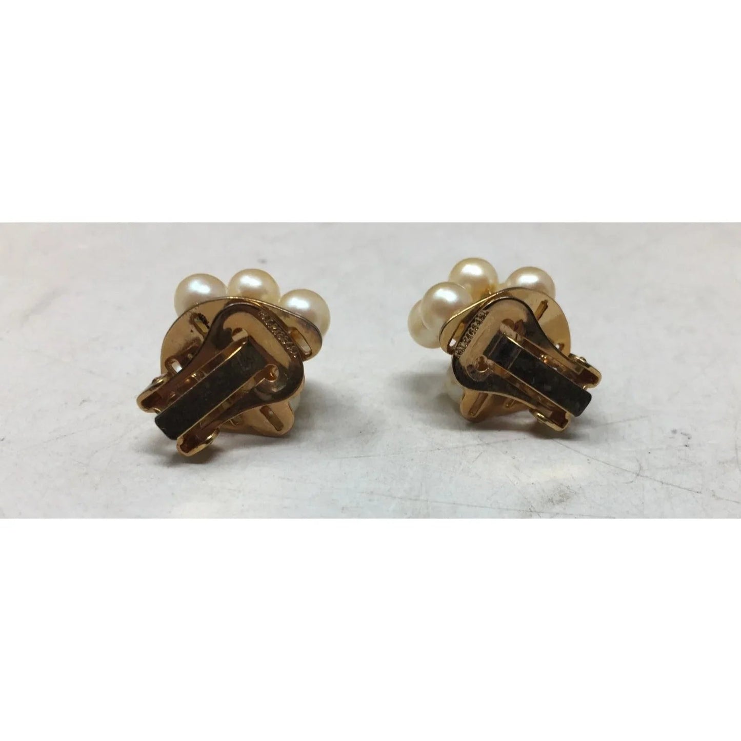 Women's Gold Tone Cluster Clip on Earrings with Faux Pearls on them - A+ Stuff - earrings - A+ Stuff