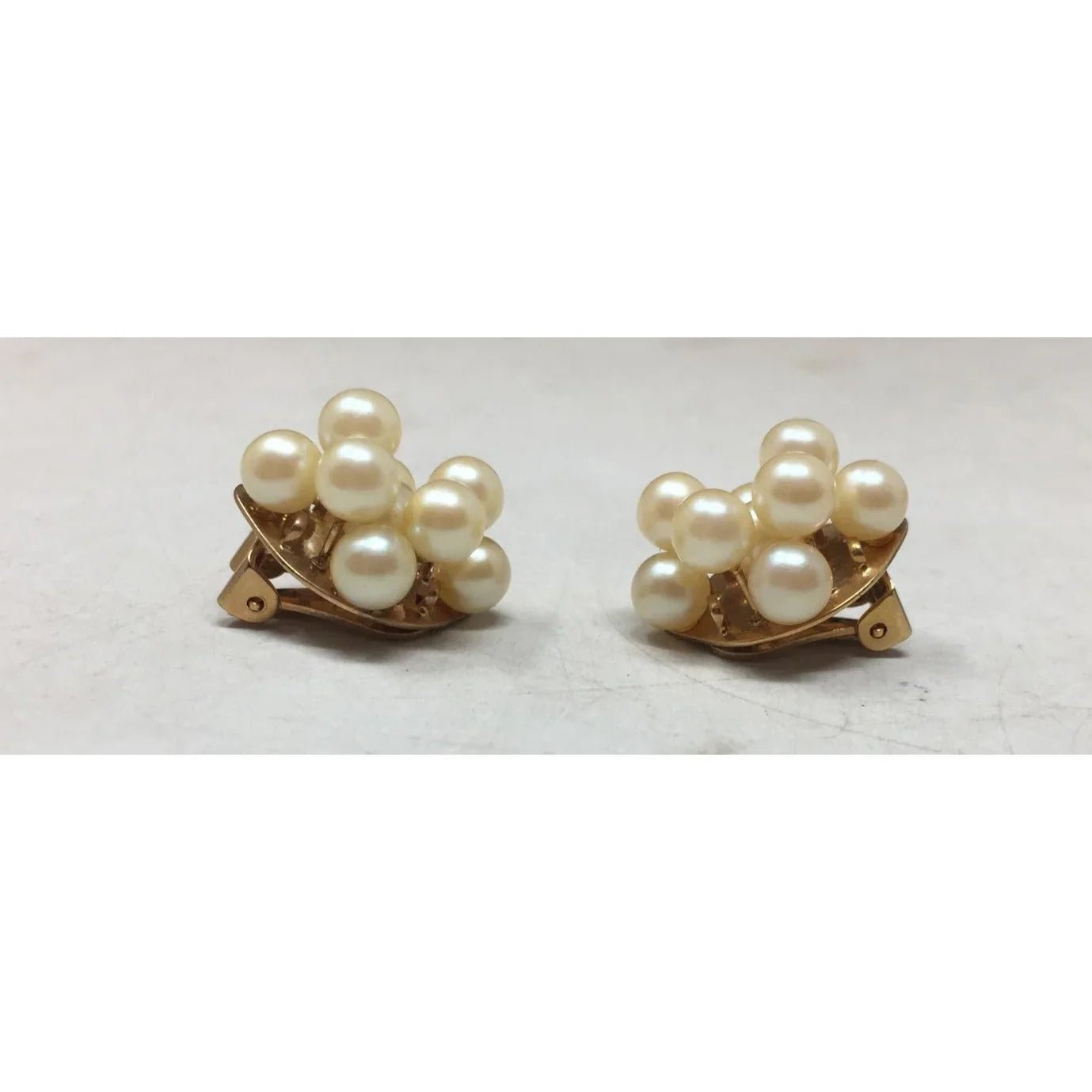 Women's Gold Tone Cluster Clip on Earrings with Faux Pearls on them - A+ Stuff - earrings - A+ Stuff