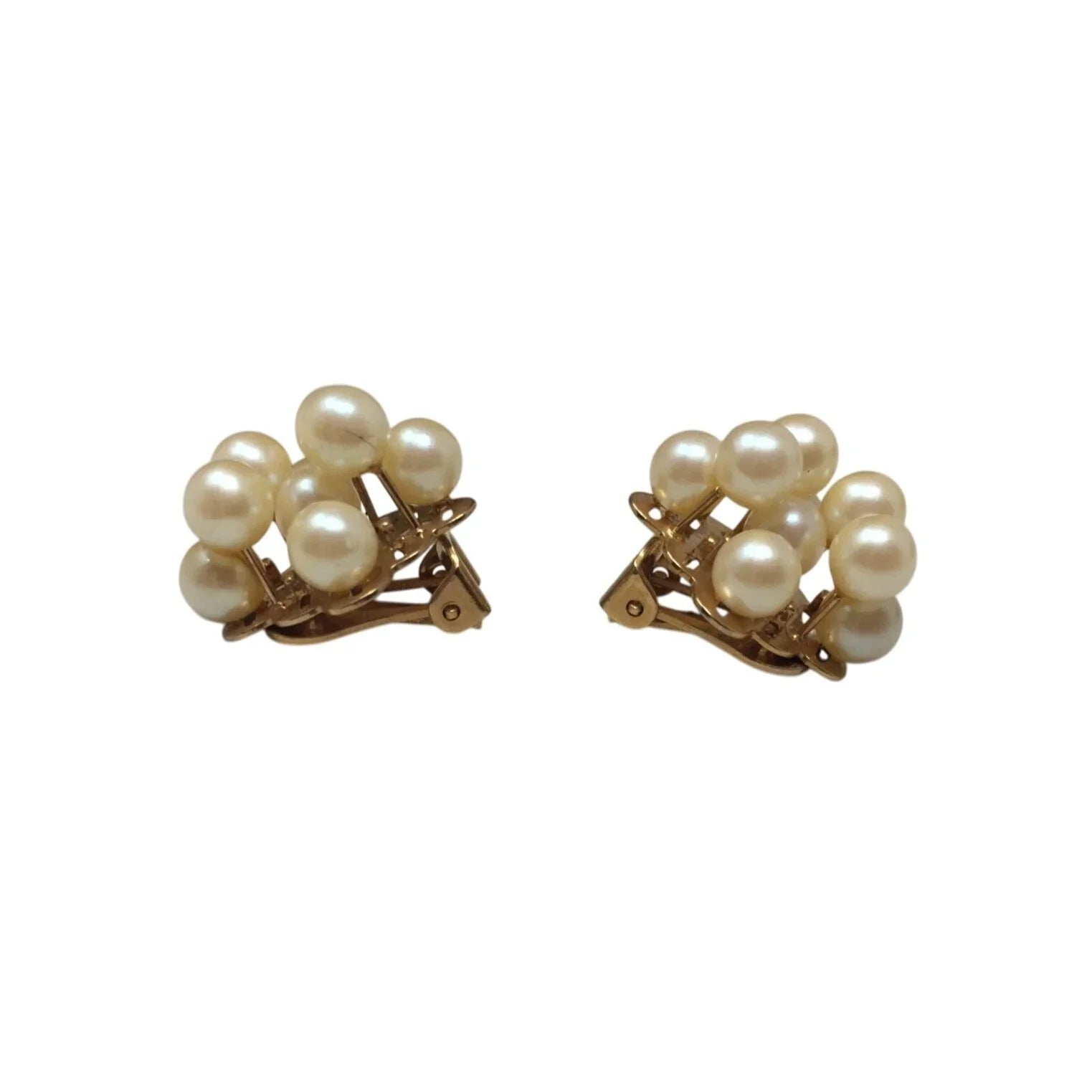 Women's Gold Tone Cluster Clip on Earrings with Faux Pearls on them - A+ Stuff - earrings - A+ Stuff