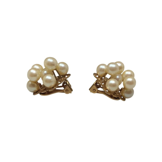 Women's Gold Tone Cluster Clip on Earrings with Faux Pearls on them - A+ Stuff - earrings - A+ Stuff
