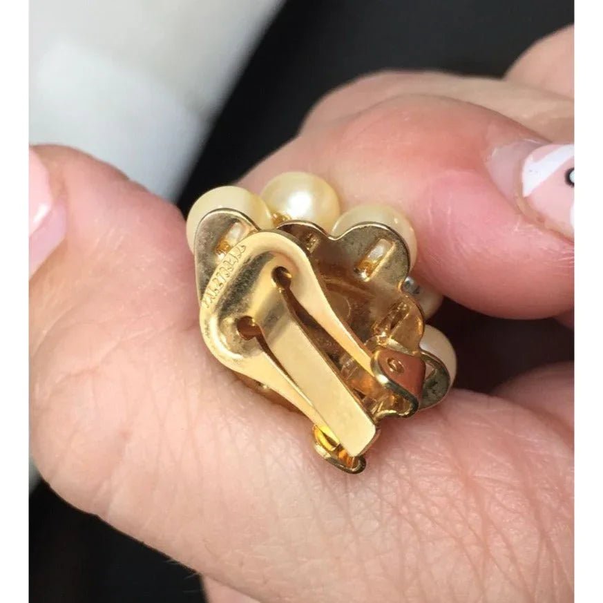 Women's Gold Tone Cluster Clip on Earrings with Faux Pearls on them - A+ Stuff - earrings - A+ Stuff