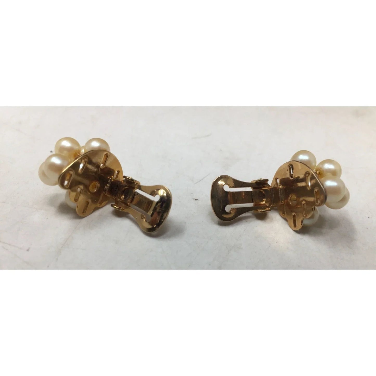 Women's Gold Tone Cluster Clip on Earrings with Faux Pearls on them - A+ Stuff - earrings - A+ Stuff