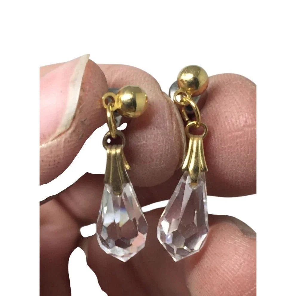 Women's Gold Tone Crystal Dangle Earrings with backs - A+ Stuff - Earrings - A+ Stuff