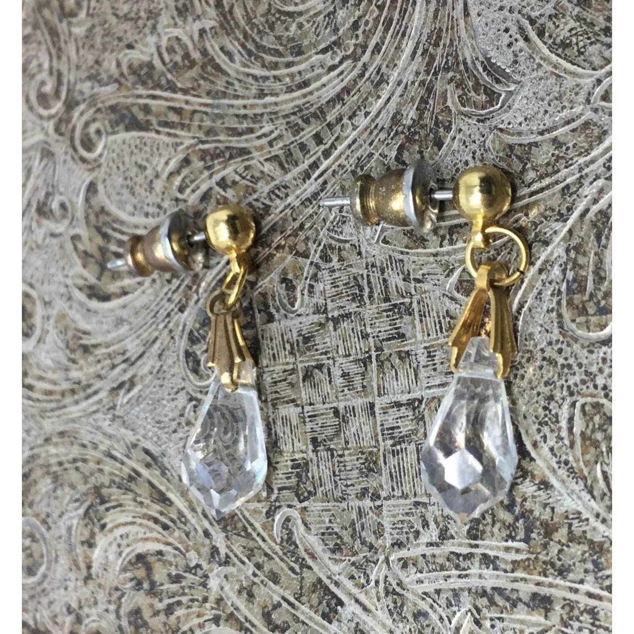 Women's Gold Tone Crystal Dangle Earrings with backs - A+ Stuff - Earrings - A+ Stuff