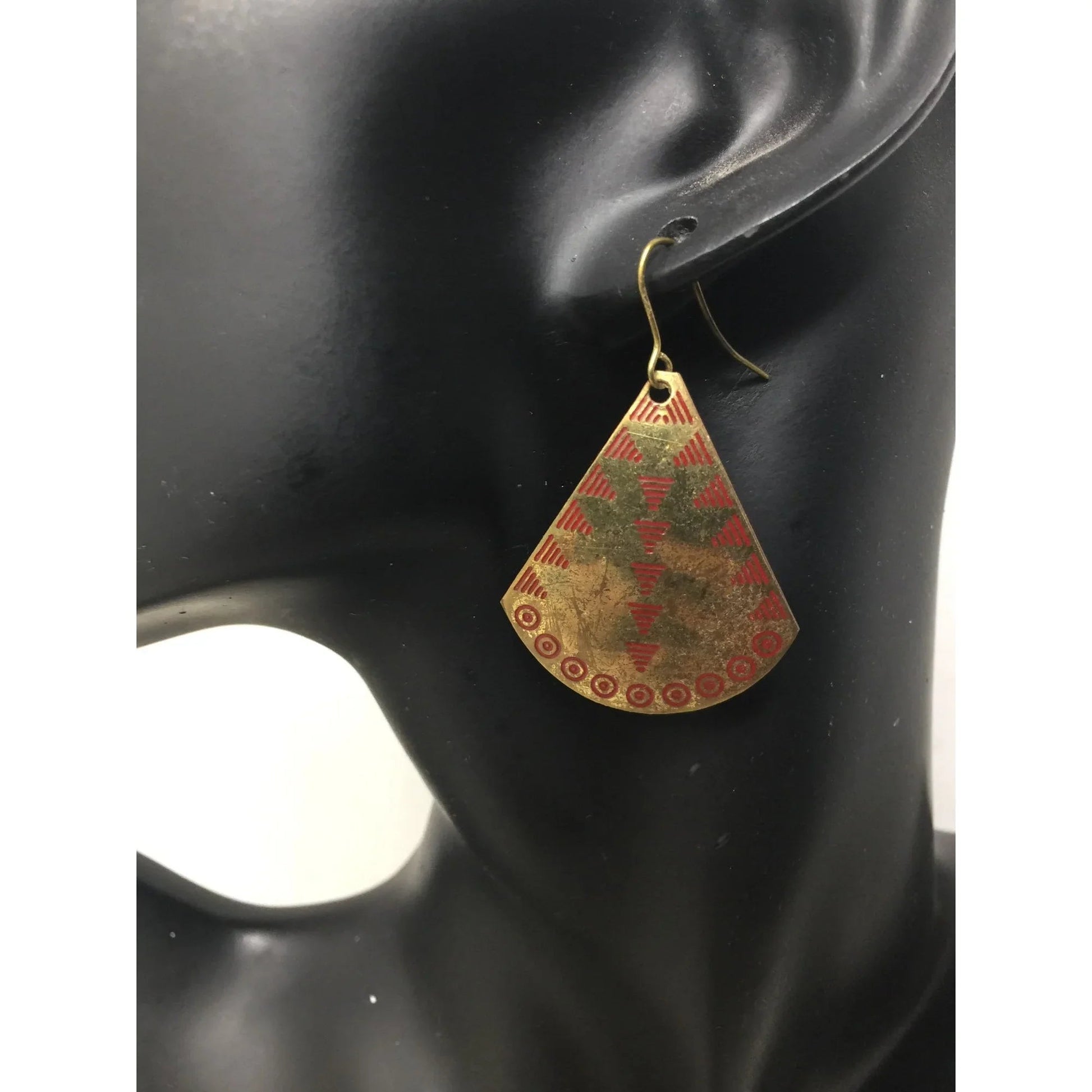 Women's Gold Tone Earrings with Red Shape Design on them - A+ Stuff - earrings - A+ Stuff