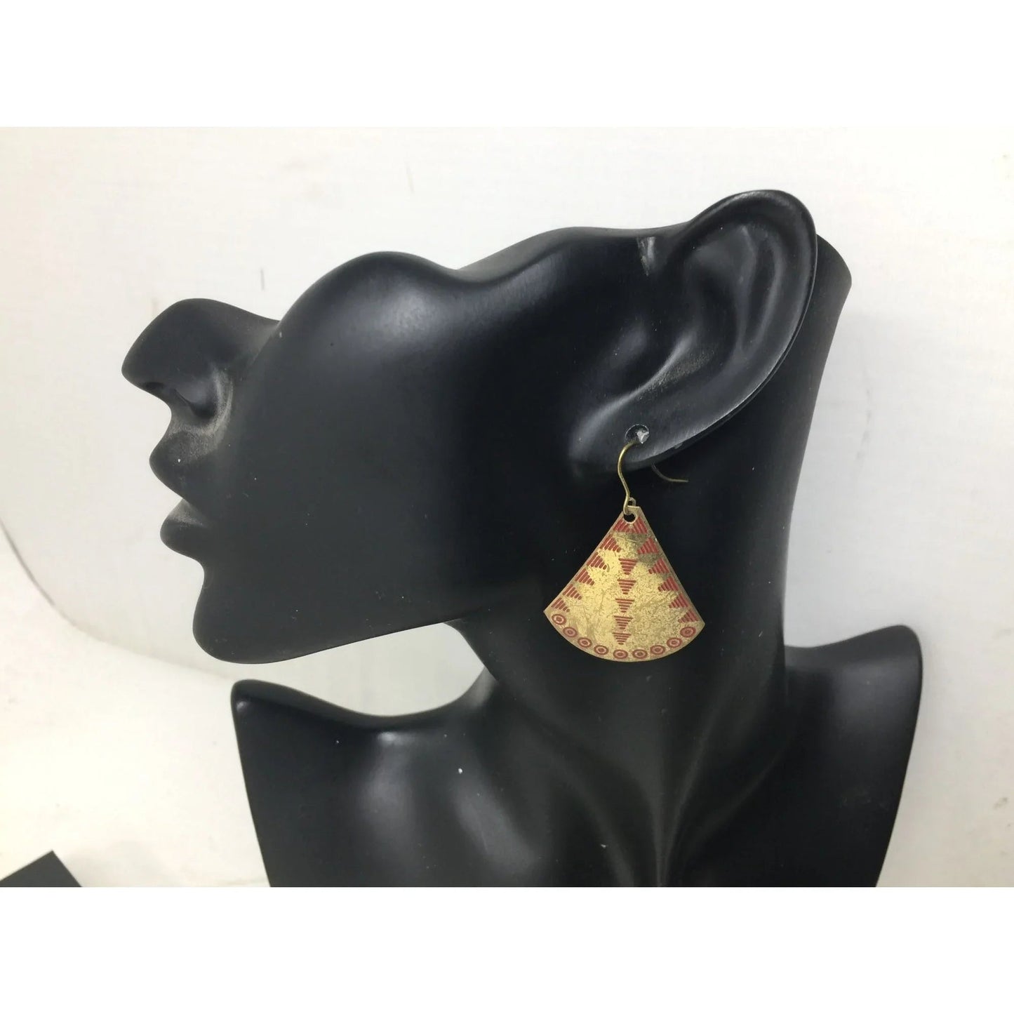 Women's Gold Tone Earrings with Red Shape Design on them - A+ Stuff - earrings - A+ Stuff
