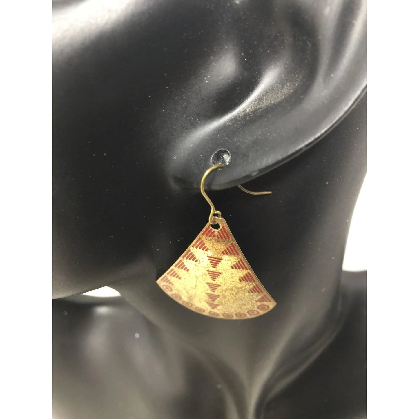 Women's Gold Tone Earrings with Red Shape Design on them - A+ Stuff - earrings - A+ Stuff