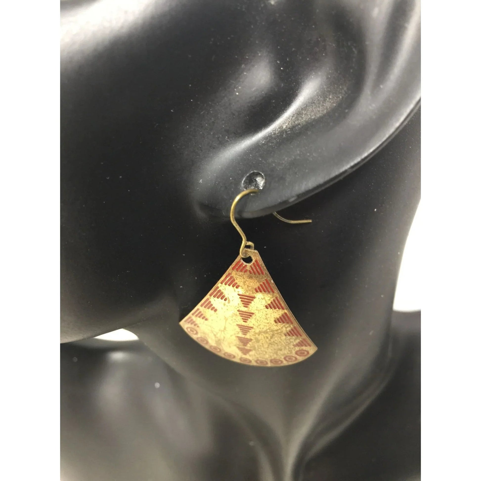 Women's Gold Tone Earrings with Red Shape Design on them - A+ Stuff - earrings - A+ Stuff