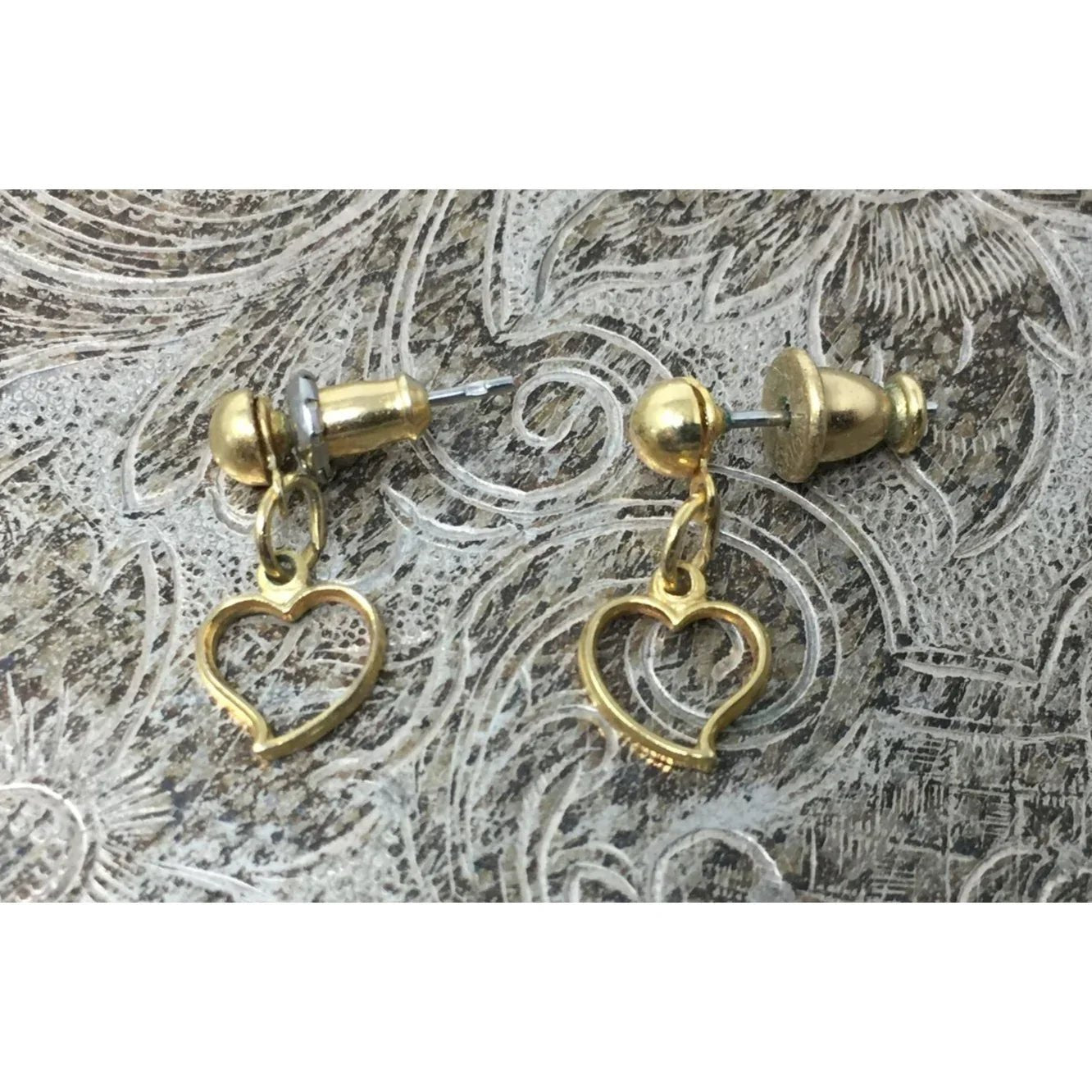 Women's Gold Tone Heart Shaped Dangle Earrings - A+ Stuff - Earrings - A+ Stuff