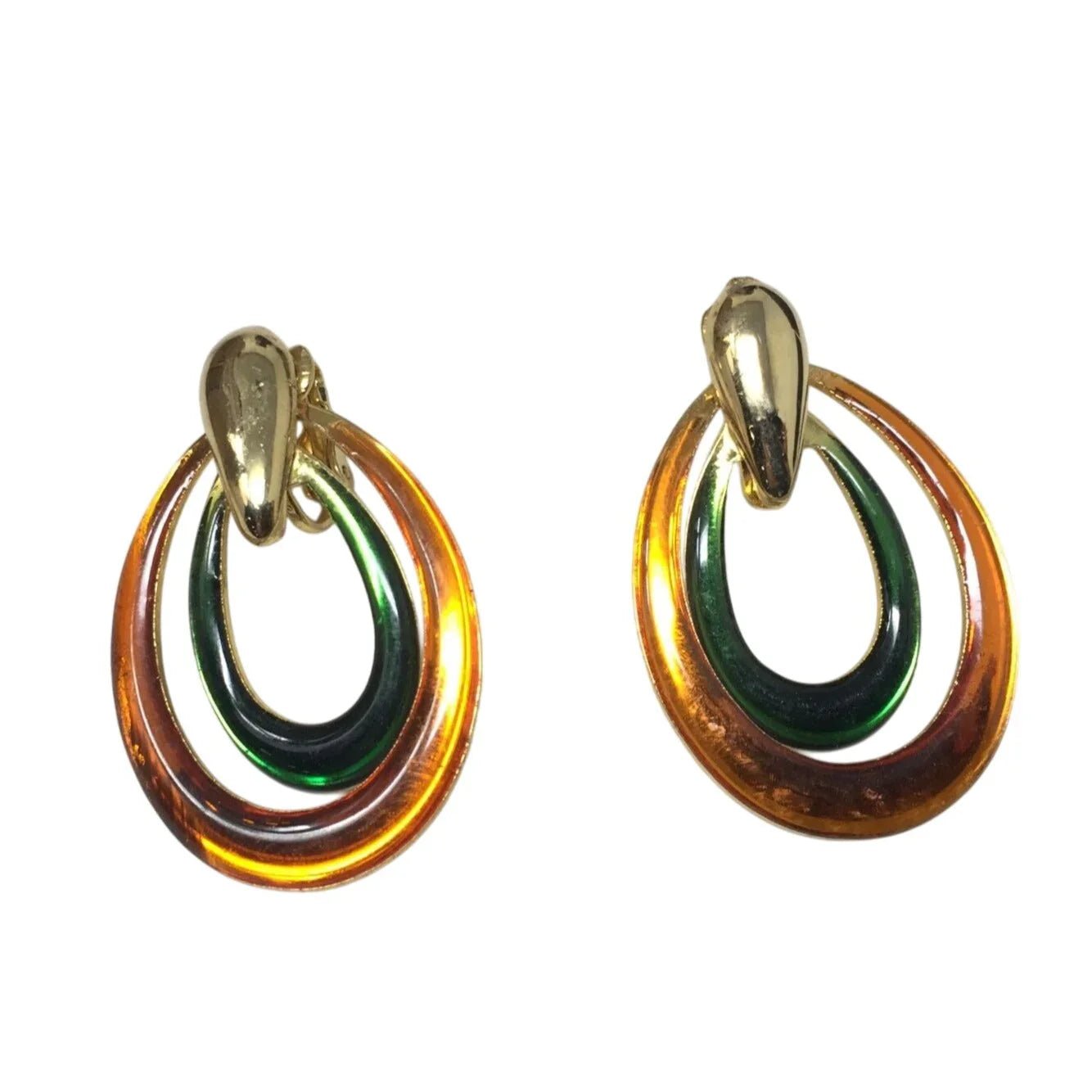 Women's Gold Tone Orange and Green Earrings - A+ Stuff - Earrings - A+ Stuff