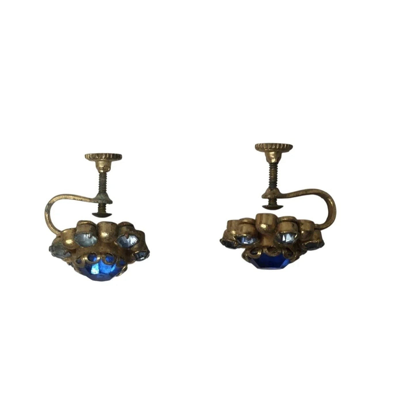 Women's Gold Tone Screw Back Earrings with Blue Rhinestones - A+ Stuff - Earrings - A+ Stuff