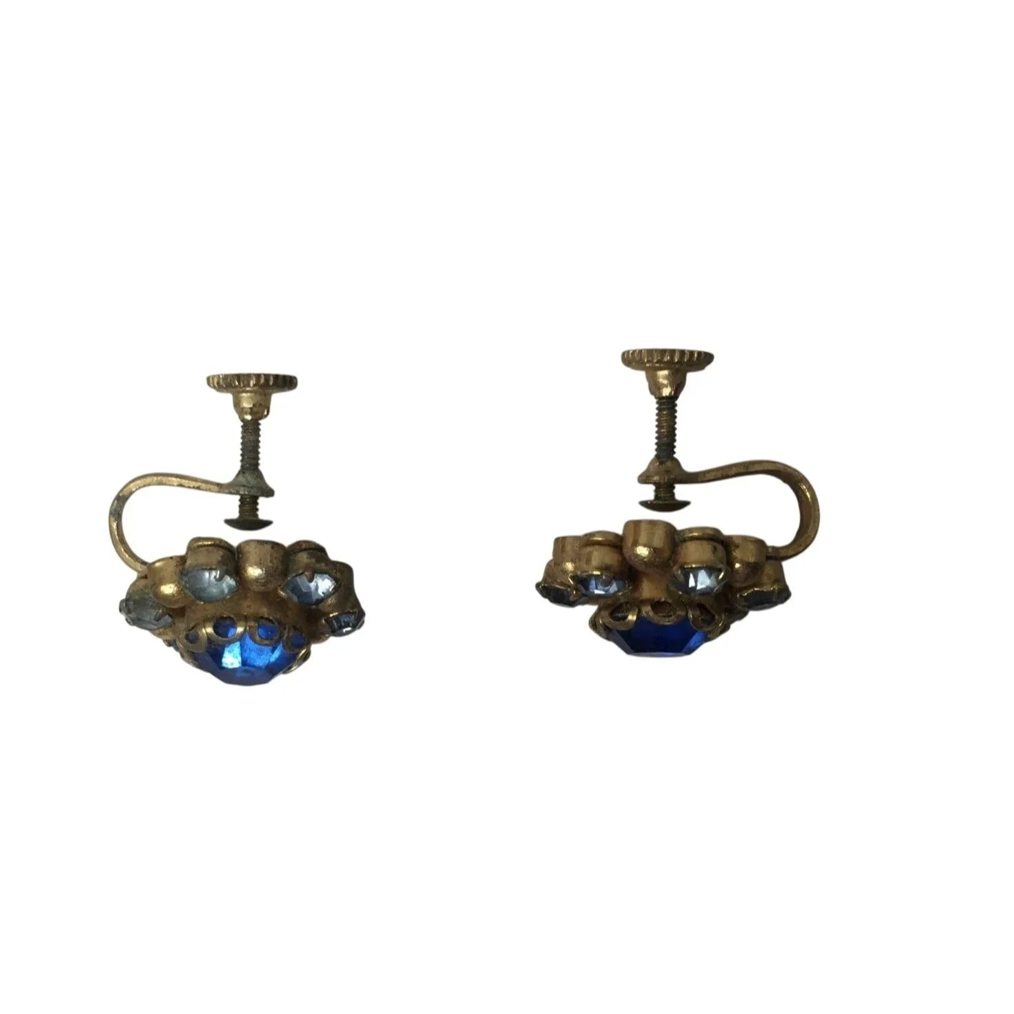 Women's Gold Tone Screw Back Earrings with Blue Rhinestones - A+ Stuff - Earrings - A+ Stuff
