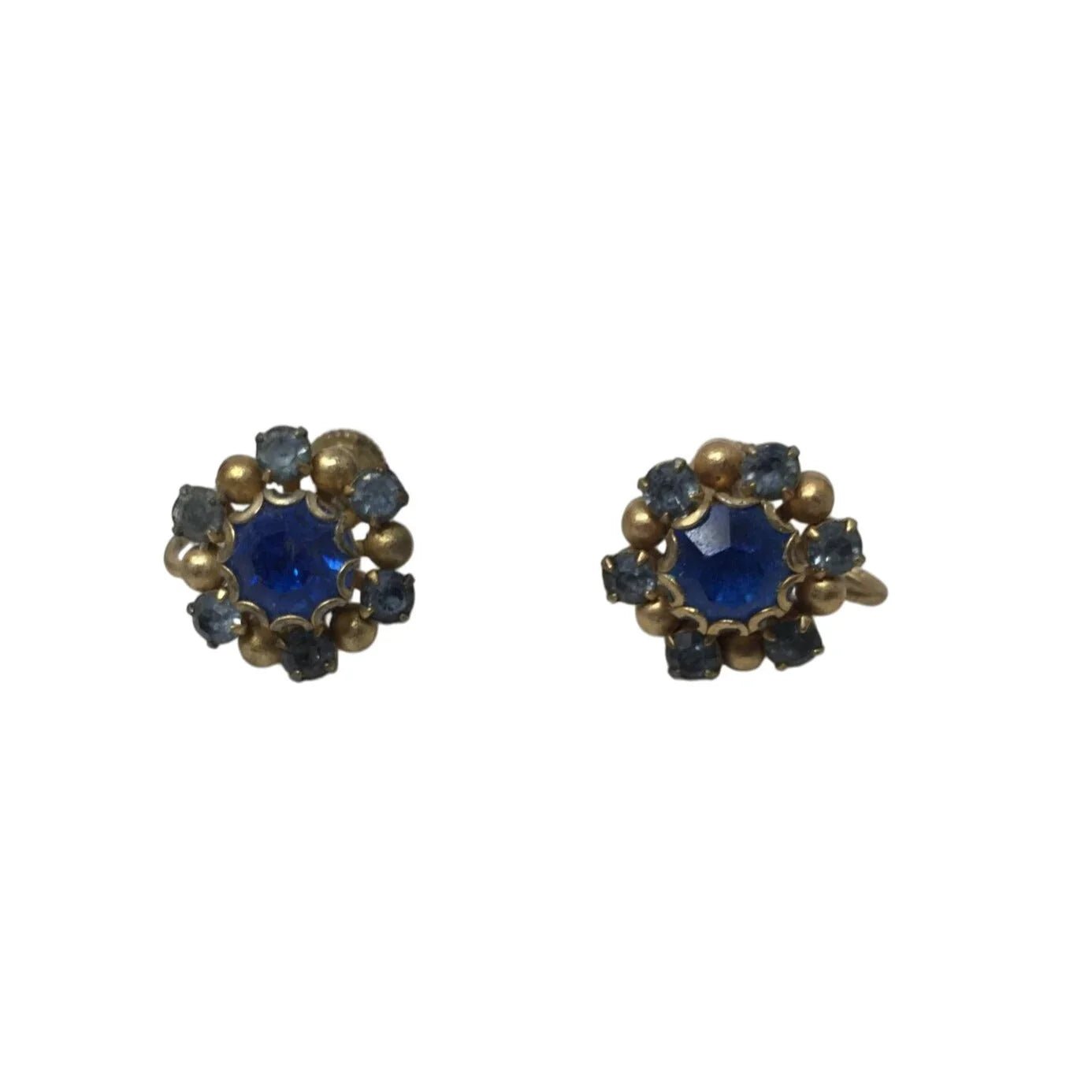 Women's Gold Tone Screw Back Earrings with Blue Rhinestones - A+ Stuff - Earrings - A+ Stuff