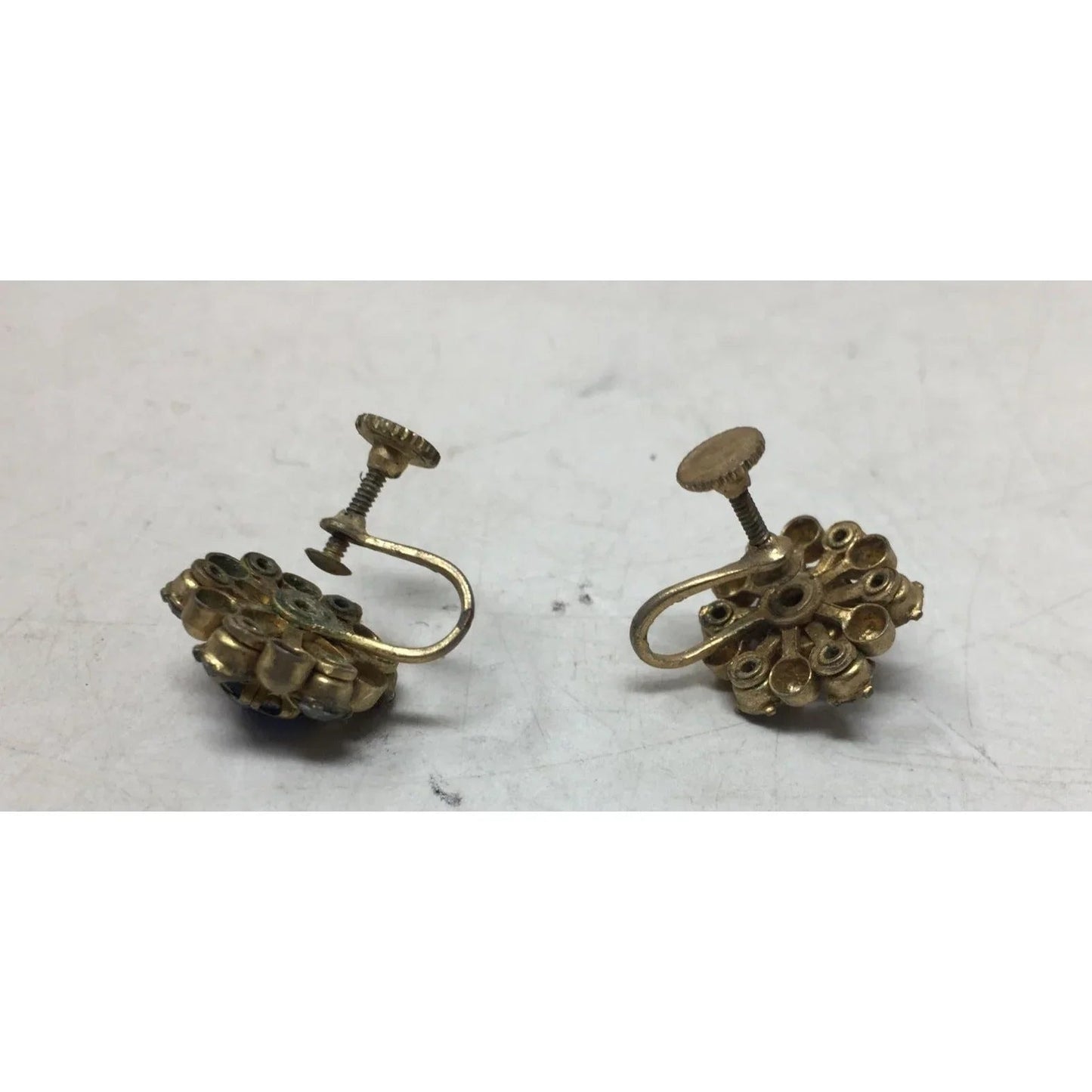 Women's Gold Tone Screw Back Earrings with Blue Rhinestones - A+ Stuff - Earrings - A+ Stuff