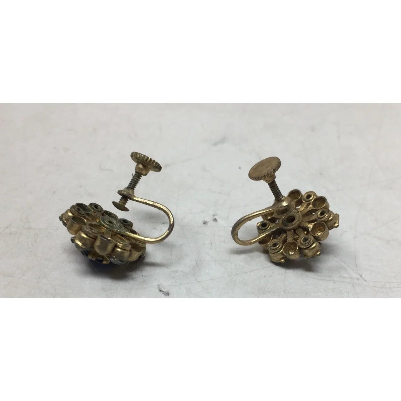 Women's Gold Tone Screw Back Earrings with Blue Rhinestones - A+ Stuff - Earrings - A+ Stuff