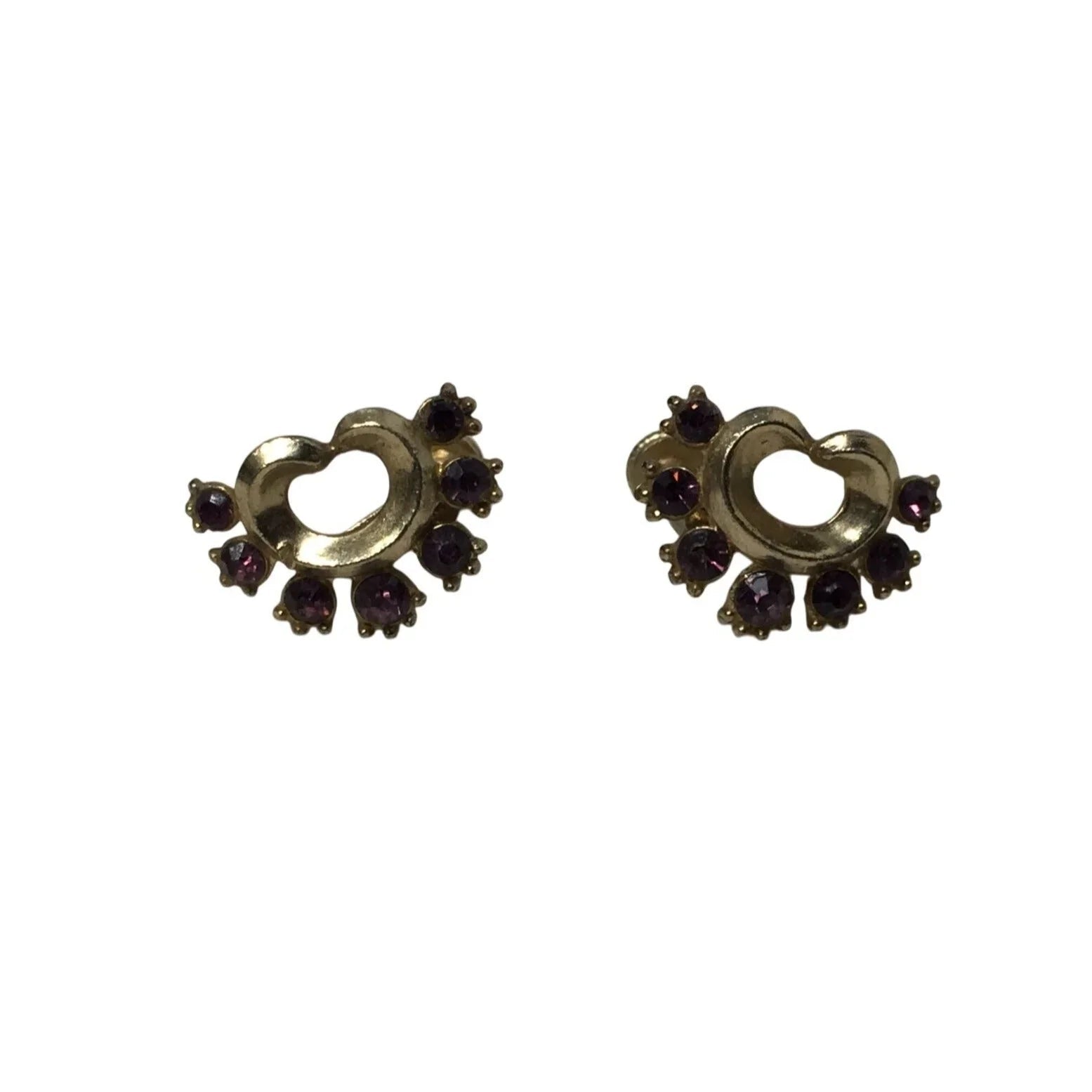 Women's Gold Tone Screw Back Earrings With Pink Purple Rhinestones - A+ Stuff - Earrings - A+ Stuff