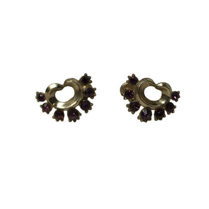 Women's Gold Tone Screw Back Earrings With Pink Purple Rhinestones