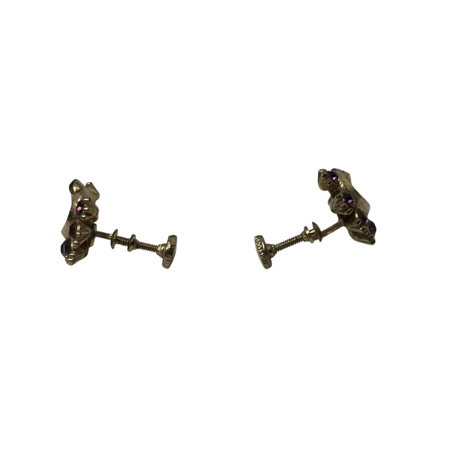 Women's Gold Tone Screw Back Earrings With Pink Purple Rhinestones - A+ Stuff - Earrings - A+ Stuff