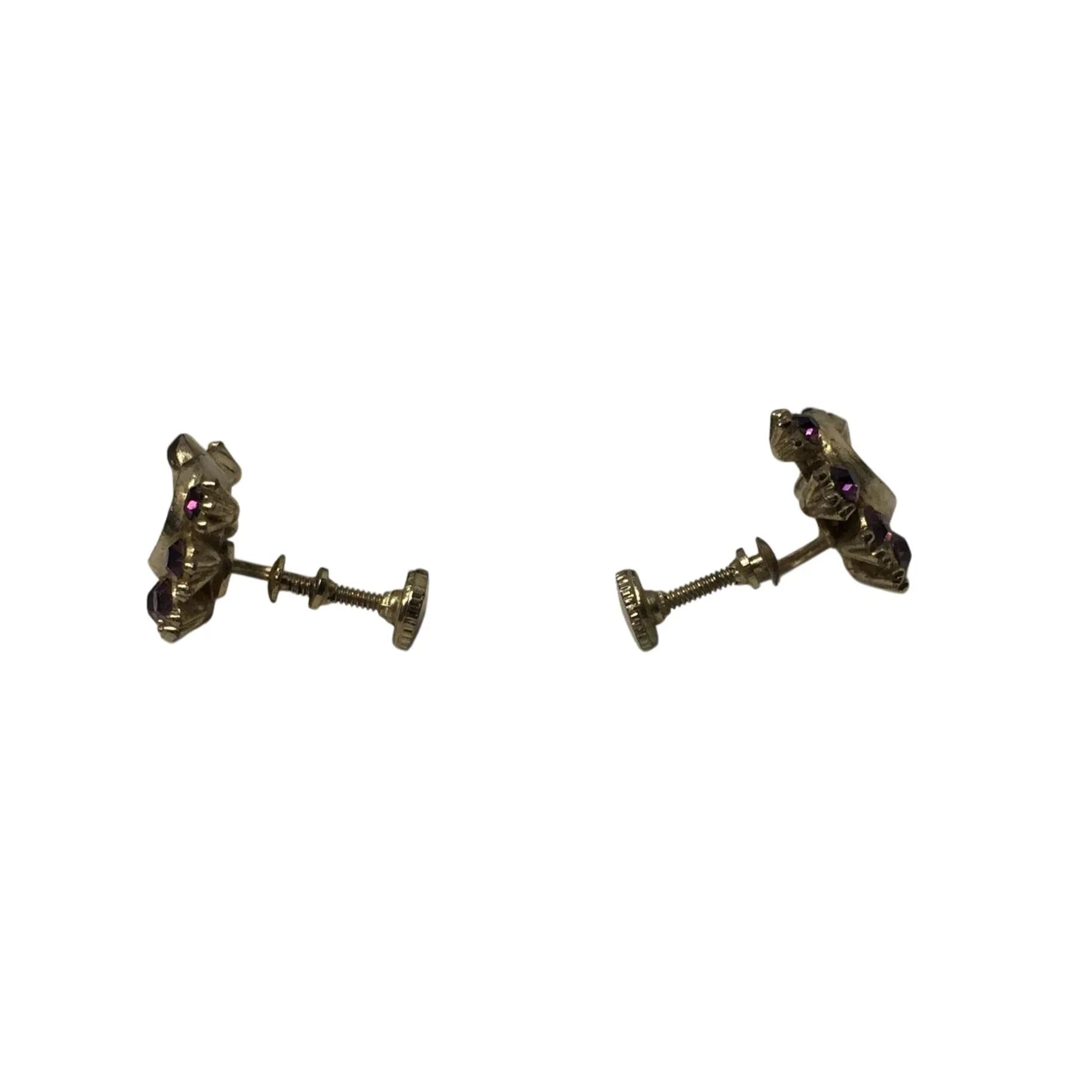 Women's Gold Tone Screw Back Earrings With Pink Purple Rhinestones - A+ Stuff - Earrings - A+ Stuff