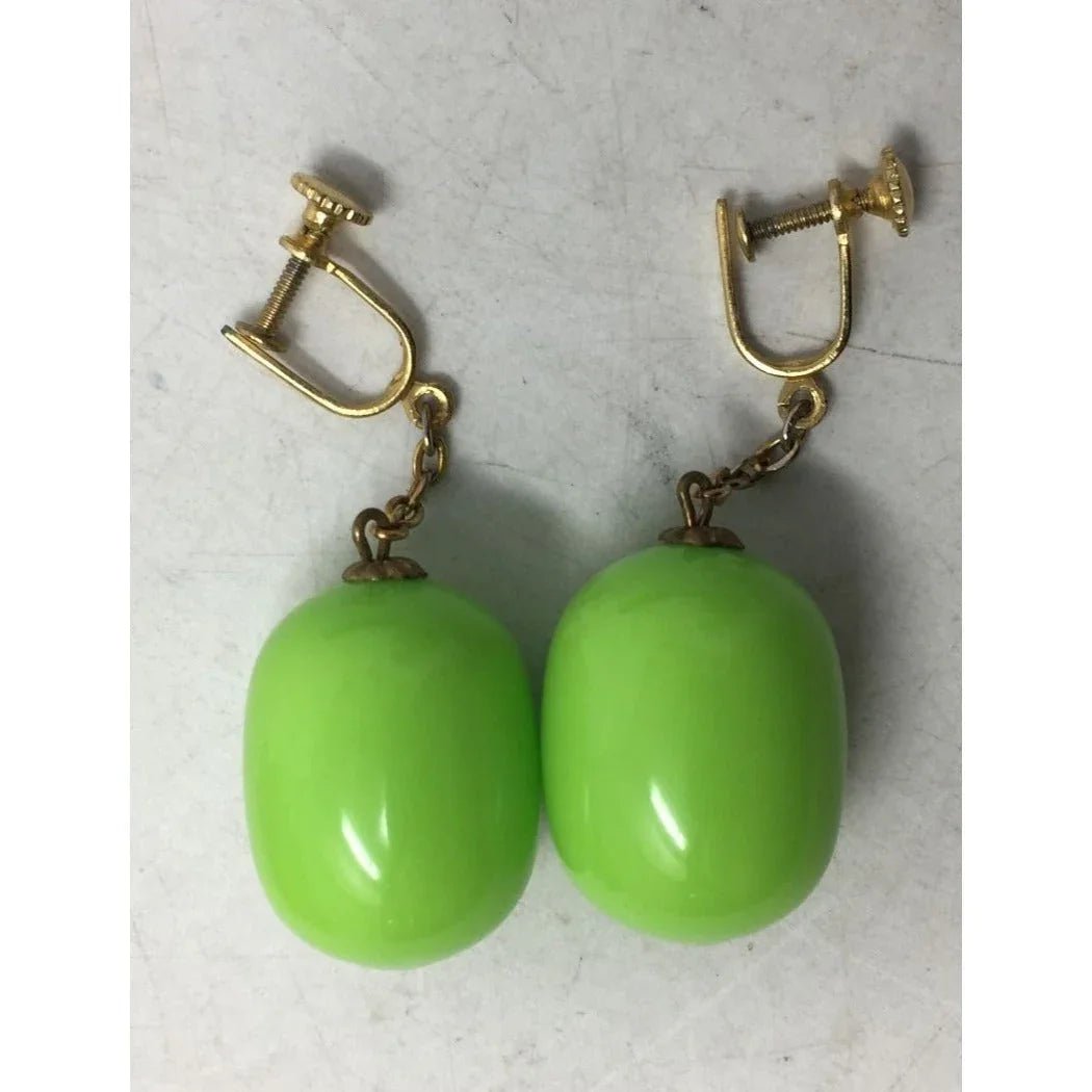 Women's Green and Gold Tone Clip On Screw Back Earrings - A+ Stuff - Earrings - A+ Stuff