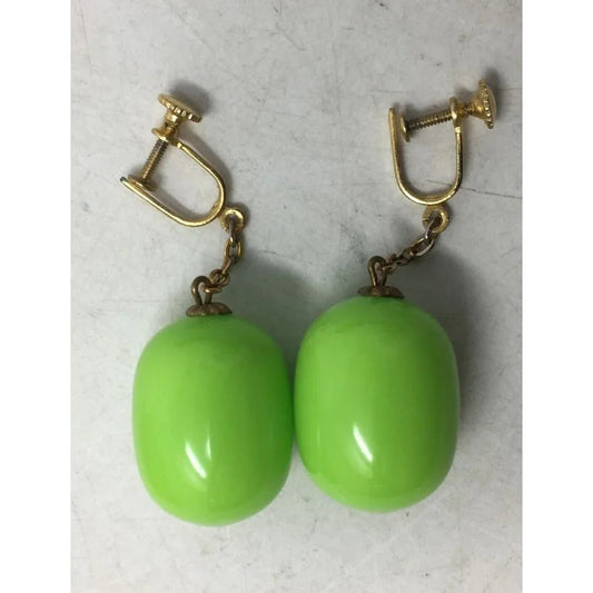 Women's Green and Gold Tone Clip On Screw Back Earrings - A+ Stuff - Earrings - A+ Stuff
