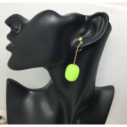 Women's Green and Gold Tone Clip On Screw Back Earrings - A+ Stuff - Earrings - A+ Stuff