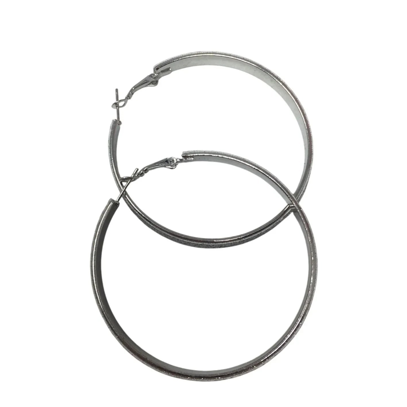 Women's Large Silver Toned Glittery Sparkly Hoop Earrings - A+ Stuff - Earrings - A+ Stuff