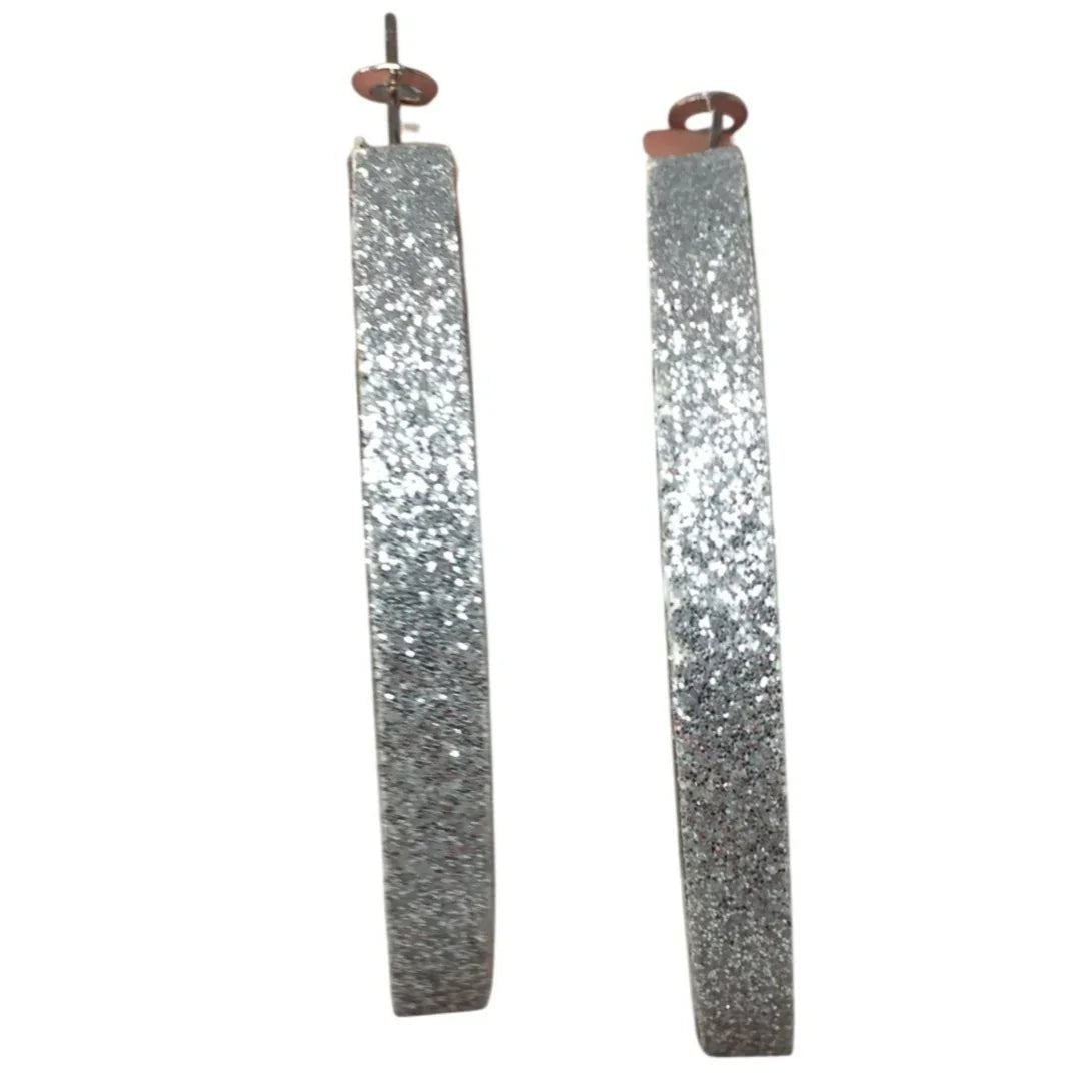 Women's Large Silver Toned Glittery Sparkly Hoop Earrings - A+ Stuff - Earrings - A+ Stuff