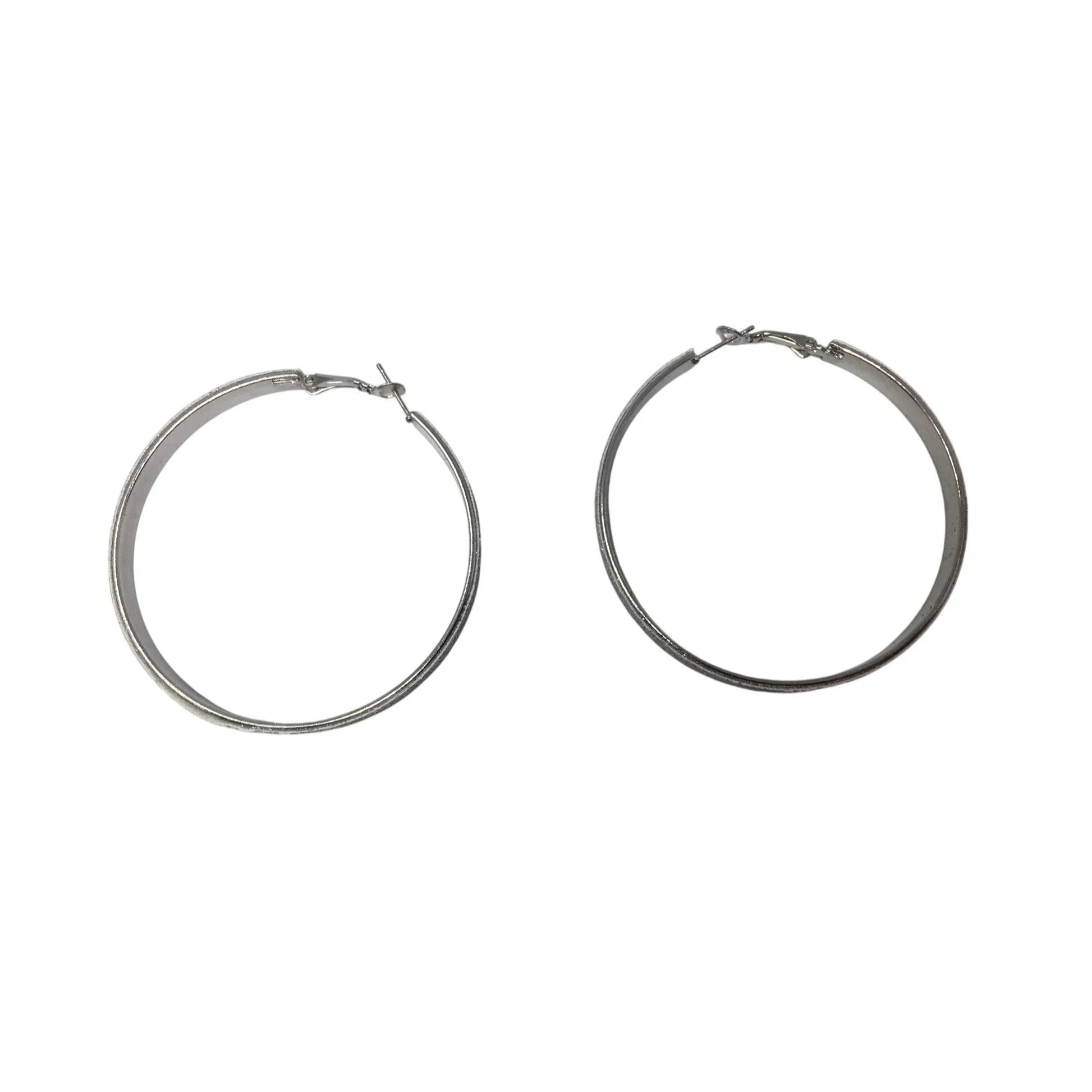 Women's Large Silver Toned Glittery Sparkly Hoop Earrings - A+ Stuff - Earrings - A+ Stuff