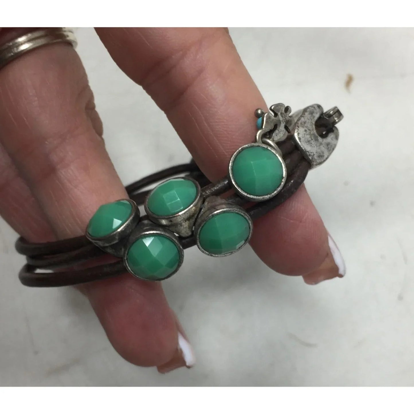Women's Leather Rope Bracelet with Green & Silver Charms - A+ Stuff - Bracelet - A+ Stuff