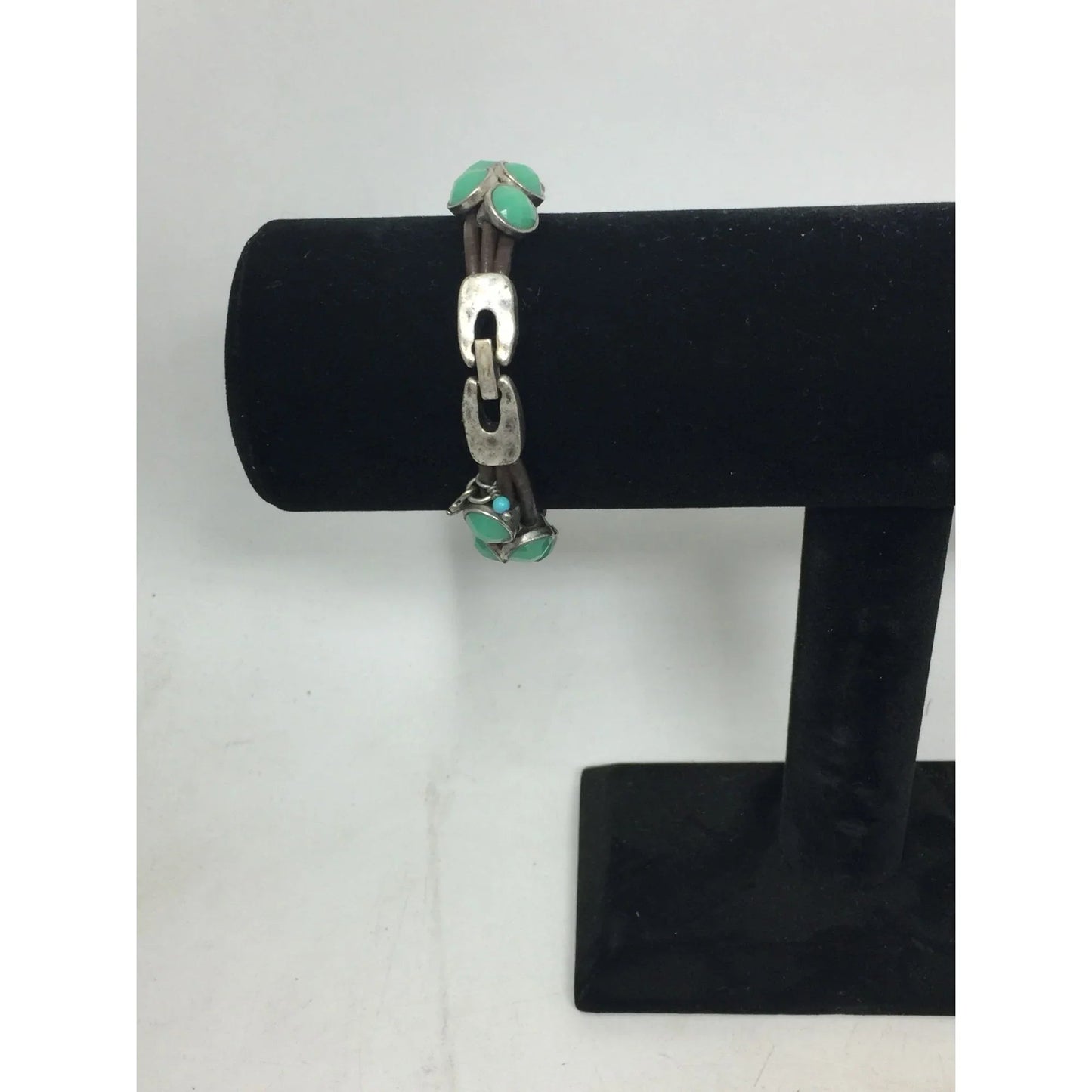 Women's Leather Rope Bracelet with Green & Silver Charms - A+ Stuff - Bracelet - A+ Stuff