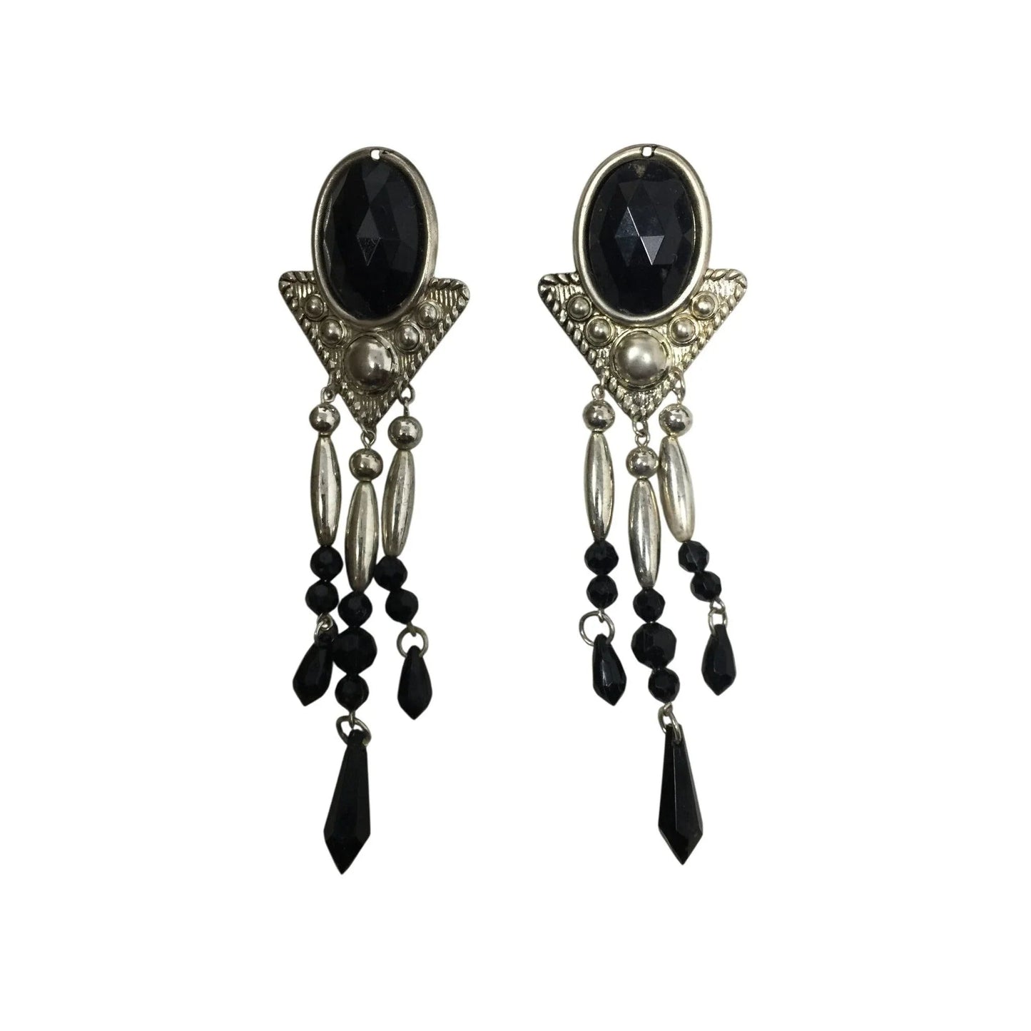 Women's Long Chunky Silver and black Chandelier Dangle Earrings - A+ Stuff - Earrings - A+ Stuff