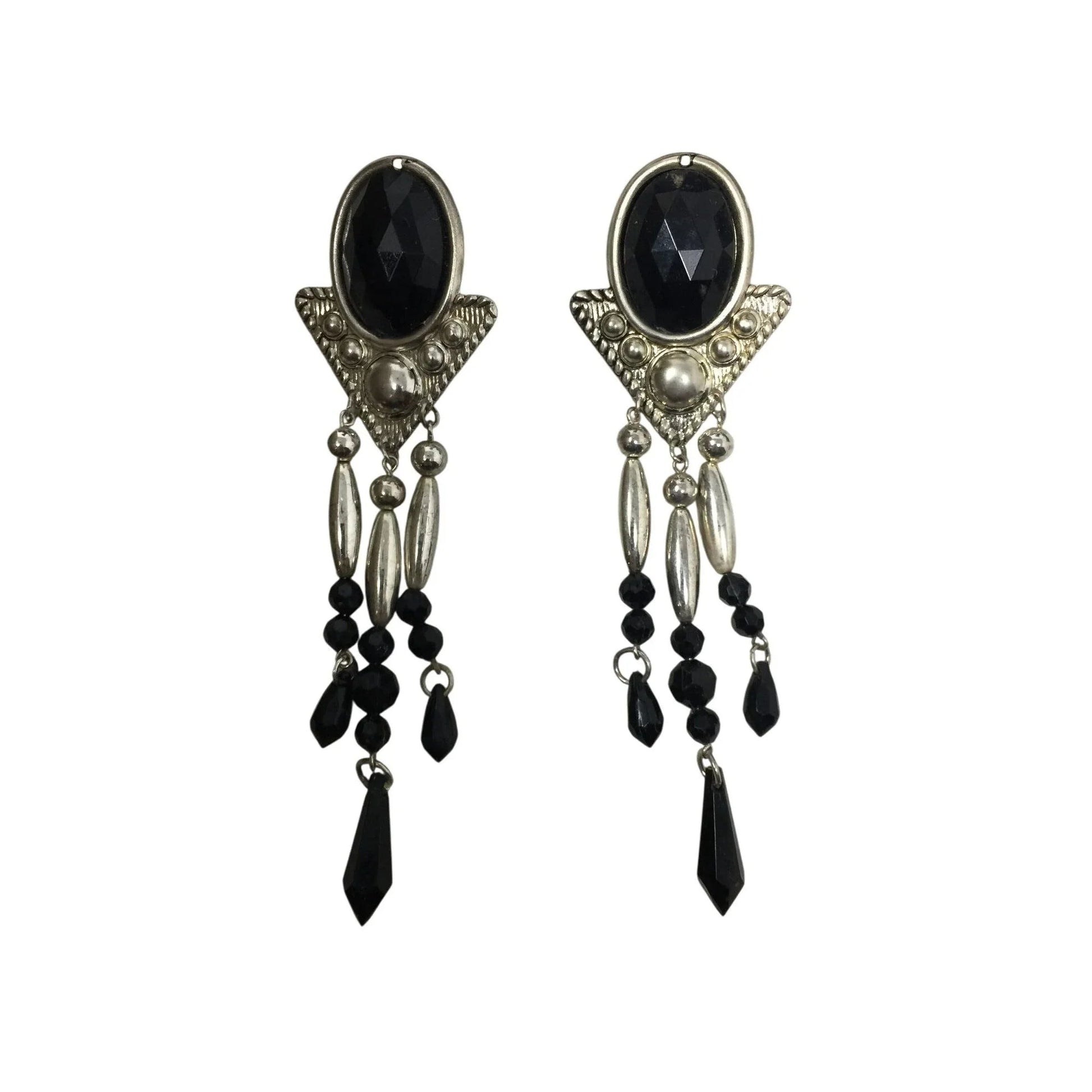 Women's Long Chunky Silver and black Chandelier Dangle Earrings - A+ Stuff - Earrings - A+ Stuff